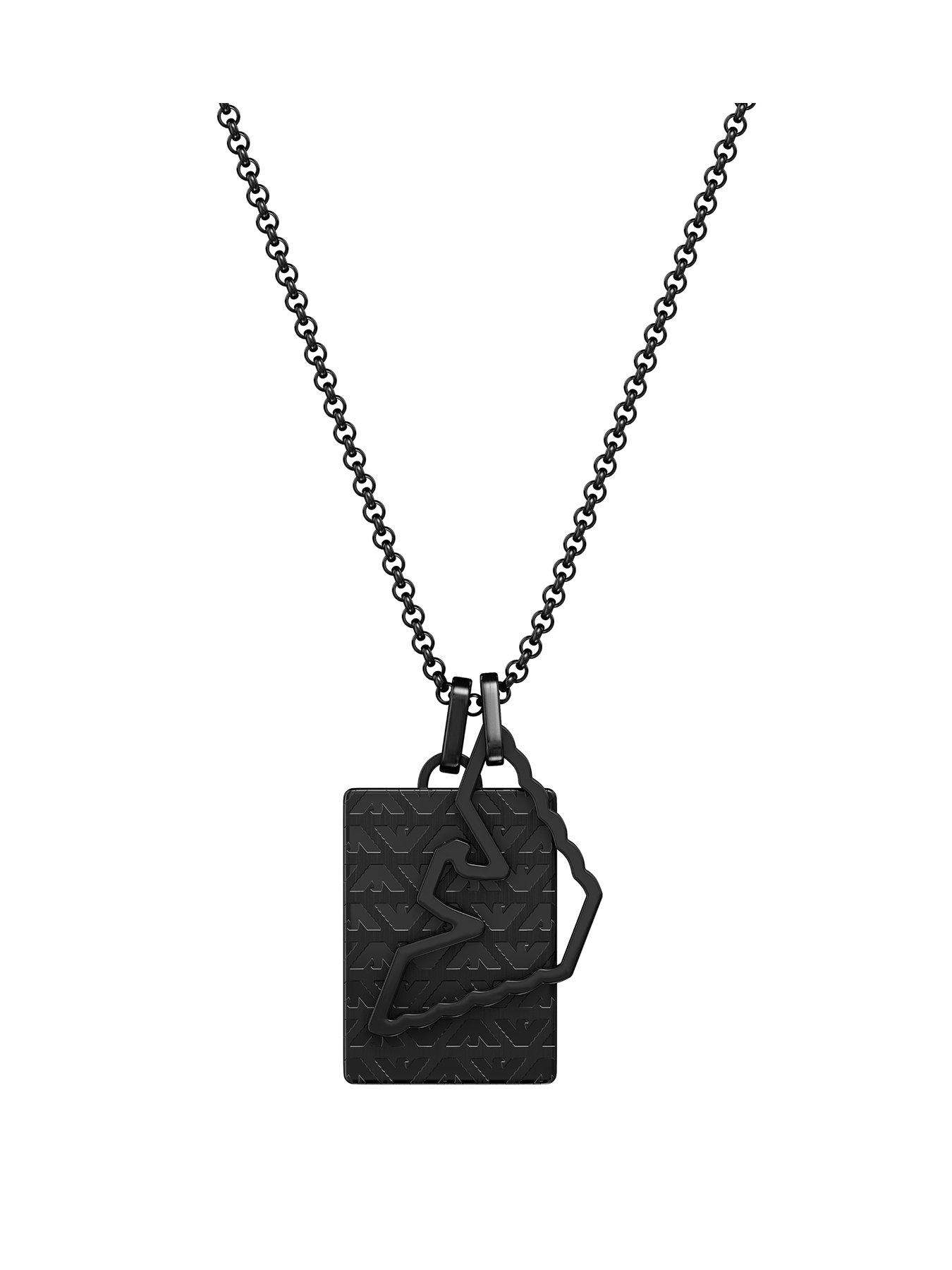 Emporio Armani Men's Black Stainless Steel Dog Tag Necklace, EGS3384001
