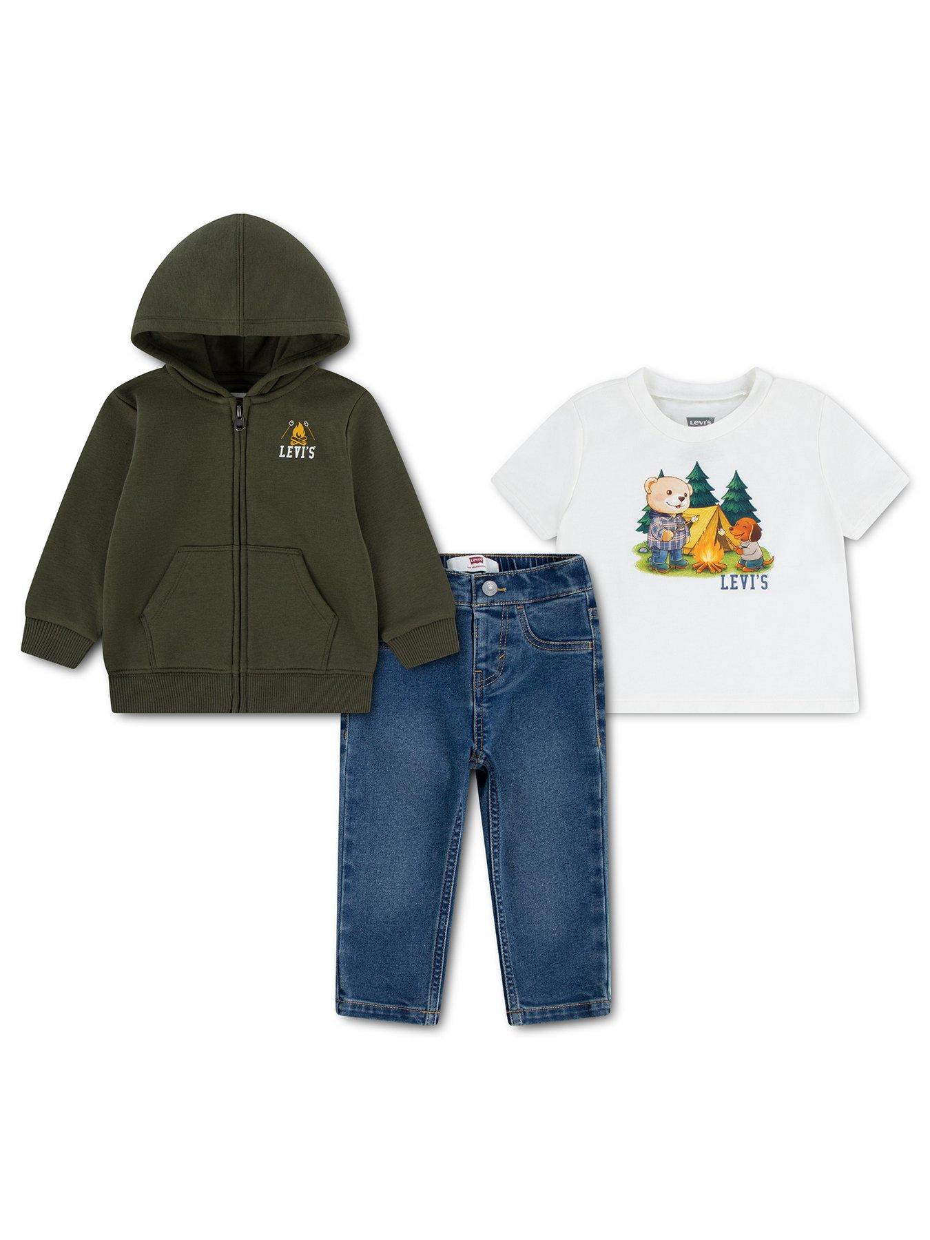 Levi's Baby Campfire T-Shirt, Hoodie  &  Jeans 3 Piece Set - Green