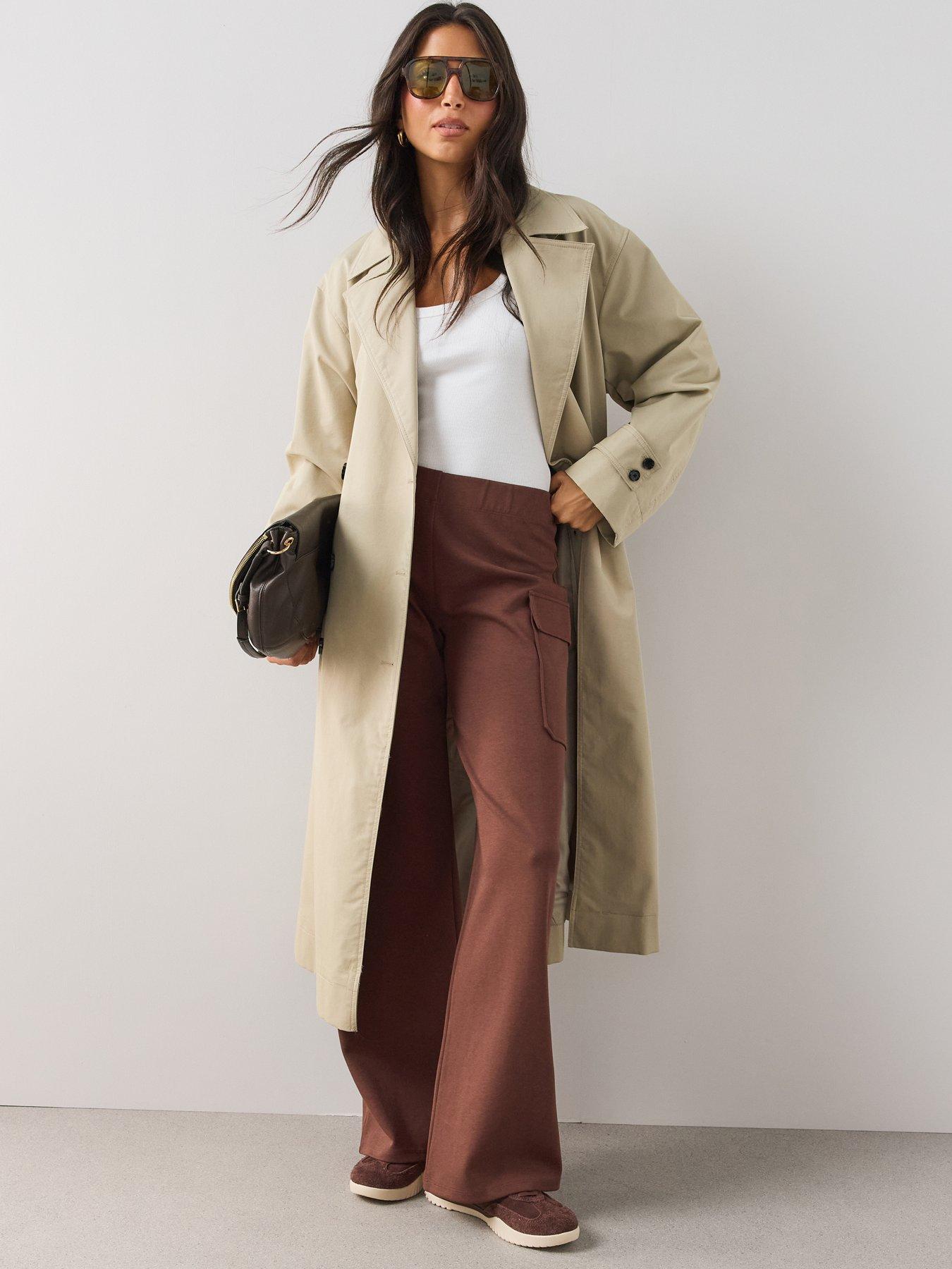 The Very Collection Wide Leg Cargo Jersey Trousers - Brown