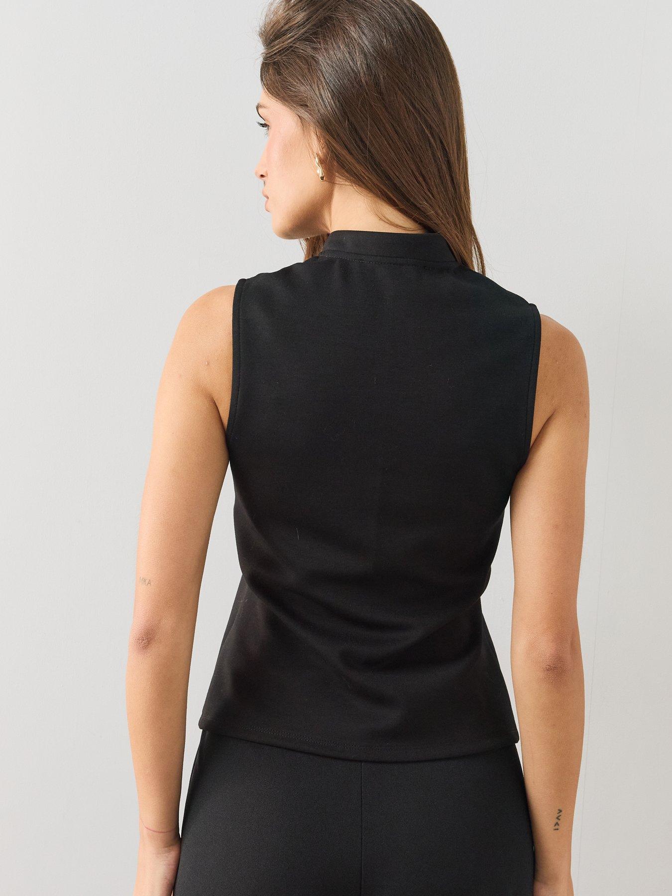 Image 2 of 6 of The Very Collection Military Button Trim Zip Front Blouse - Black