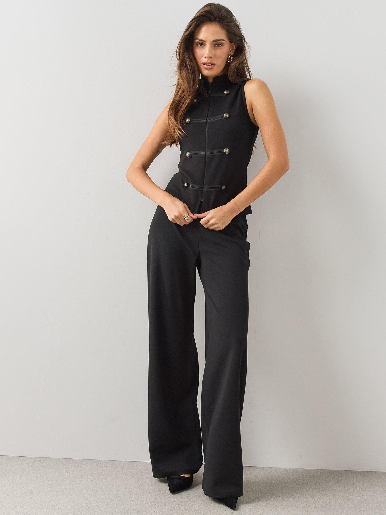 Image 3 of 6 of The Very Collection Military Button Trim Zip Front Blouse - Black