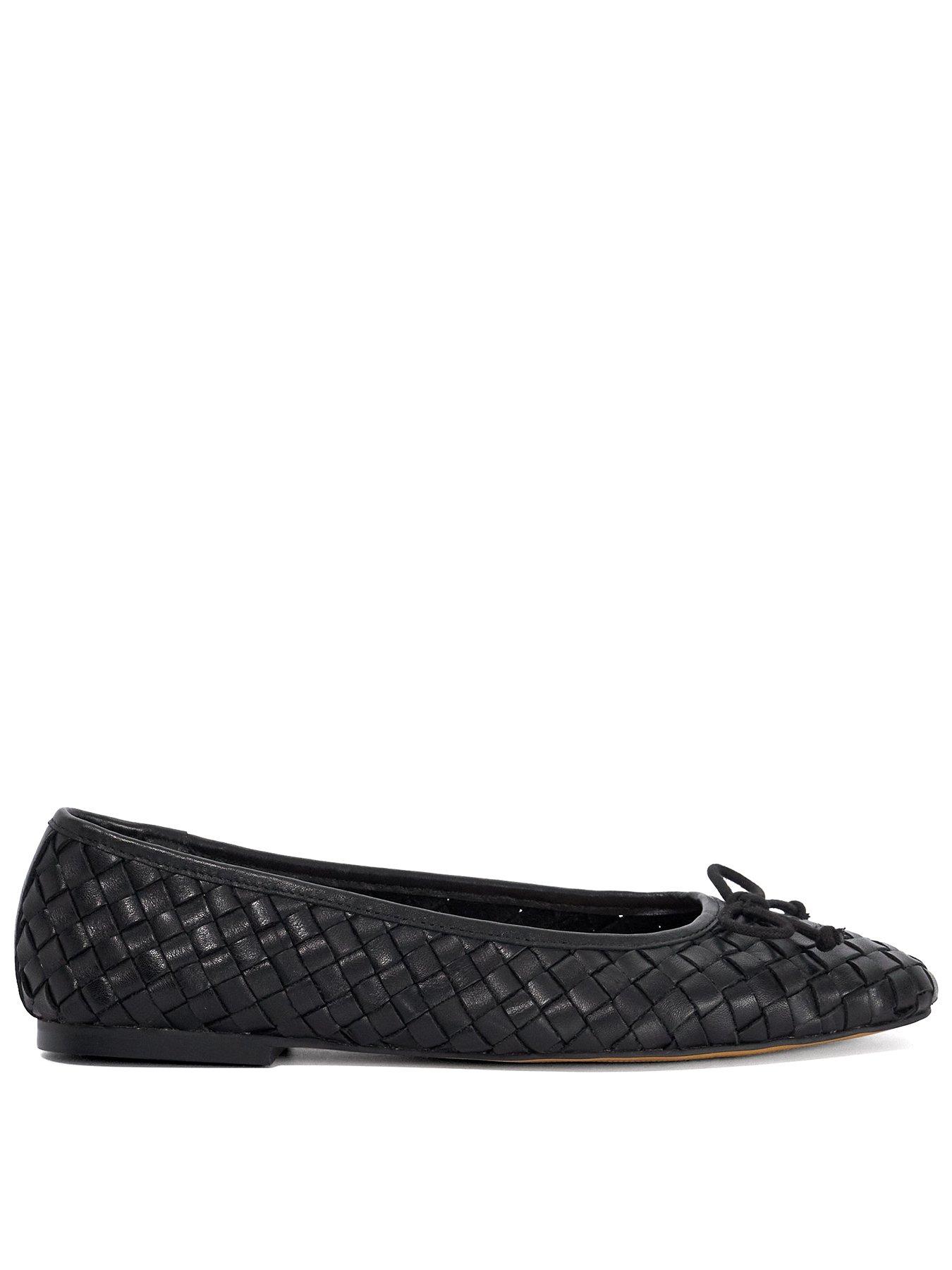 Dune London Wide Fit Heat Woven Leather Bow Detail Ballet Pumps