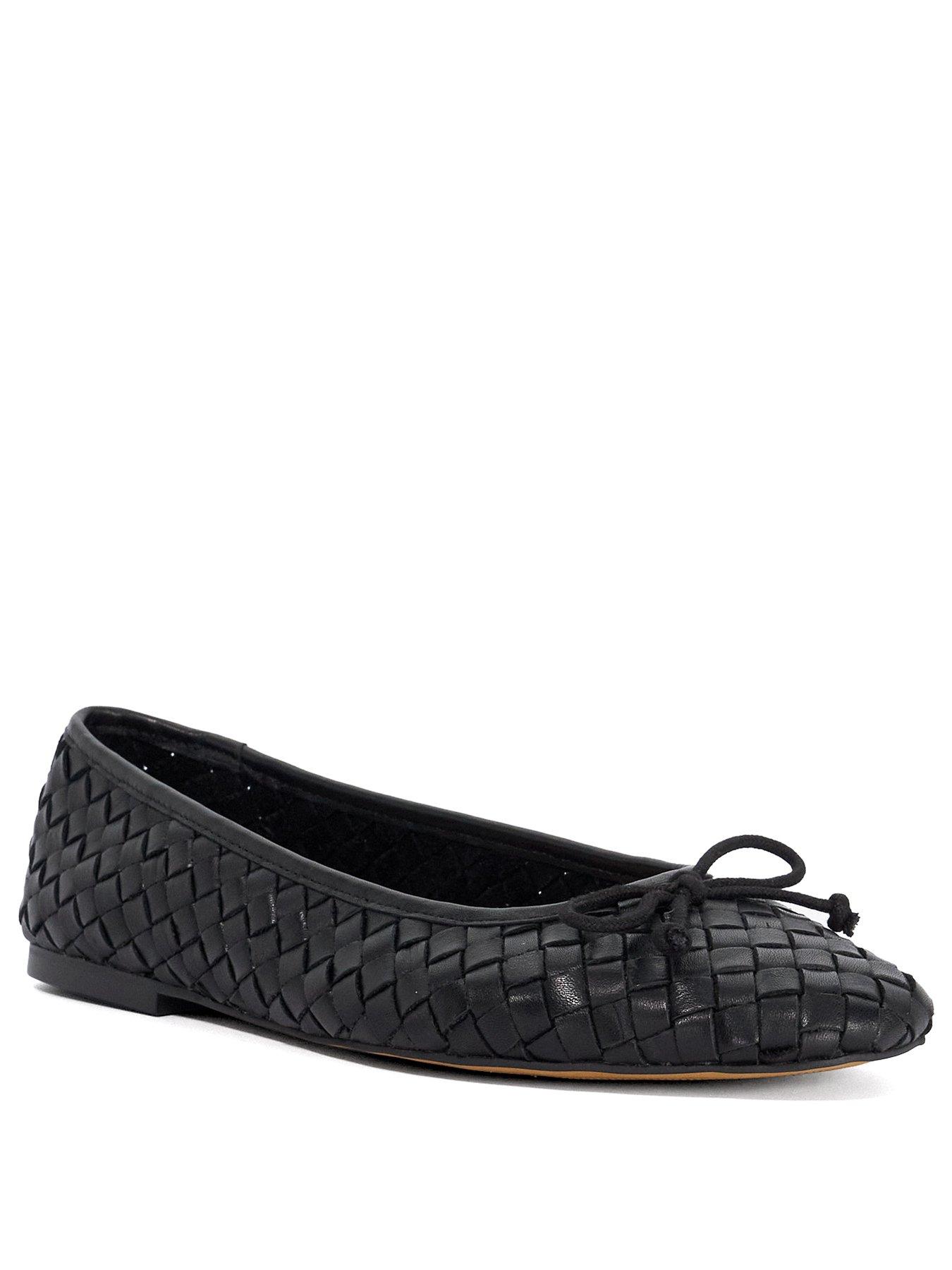 Image 2 of 6 of Dune London Wide Fit Heat Woven Leather Bow Detail Ballet Pumps - Black