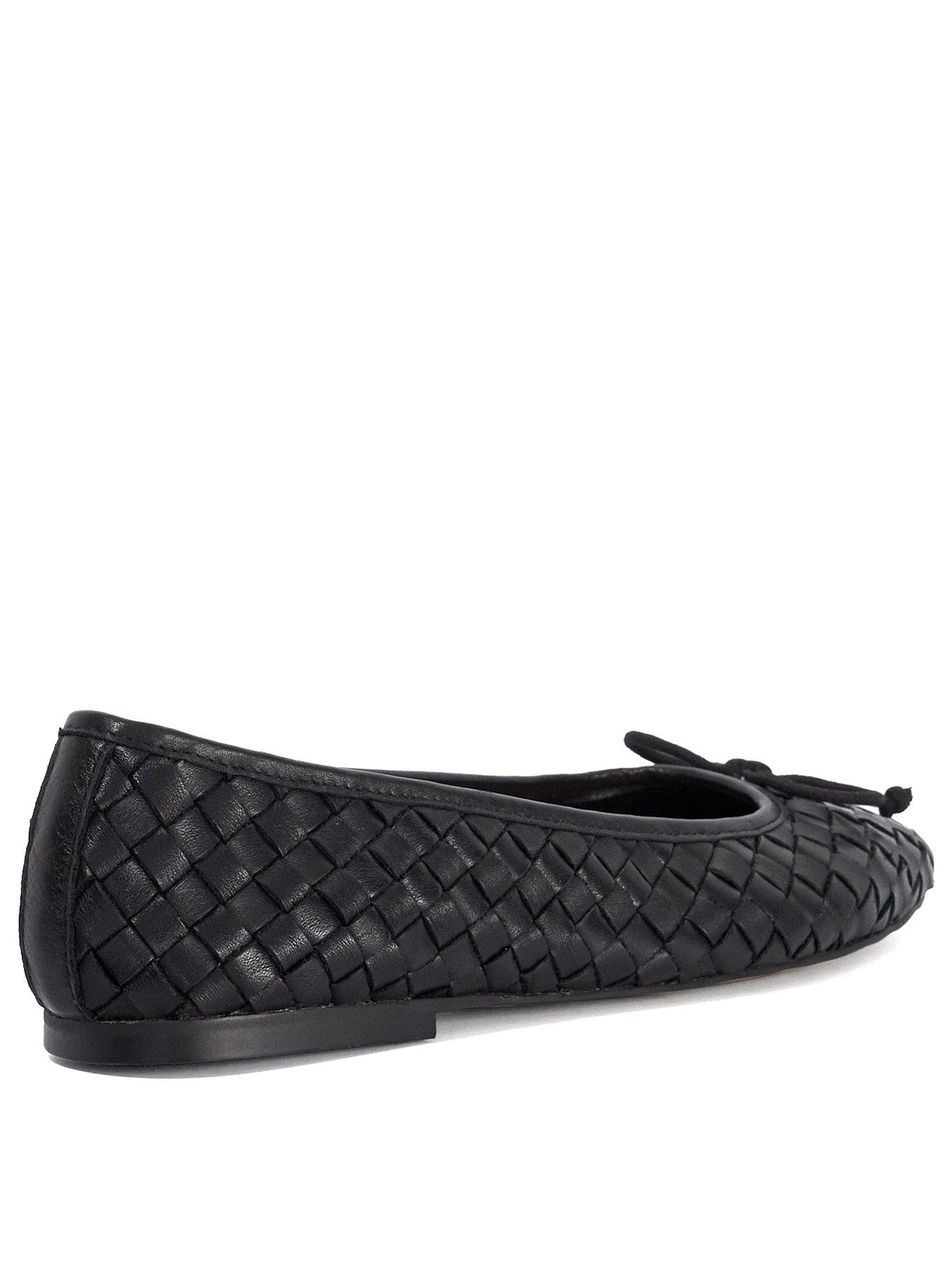 Image 3 of 6 of Dune London Wide Fit Heat Woven Leather Bow Detail Ballet Pumps - Black