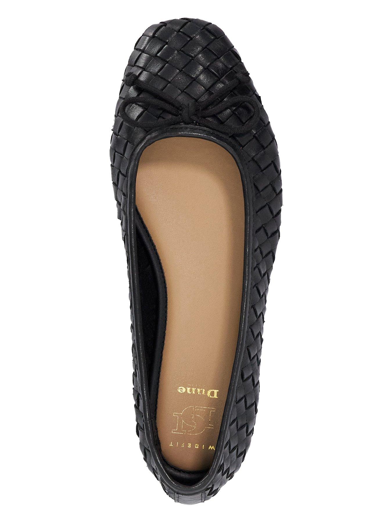 Image 4 of 6 of Dune London Wide Fit Heat Woven Leather Bow Detail Ballet Pumps - Black