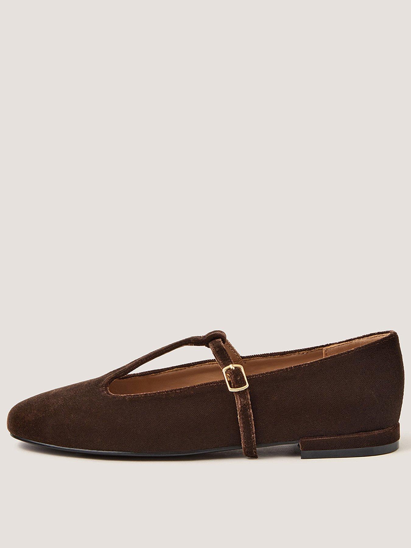 Monsoon Jesi Velvet Mary Jane Ballet Flats - Brown