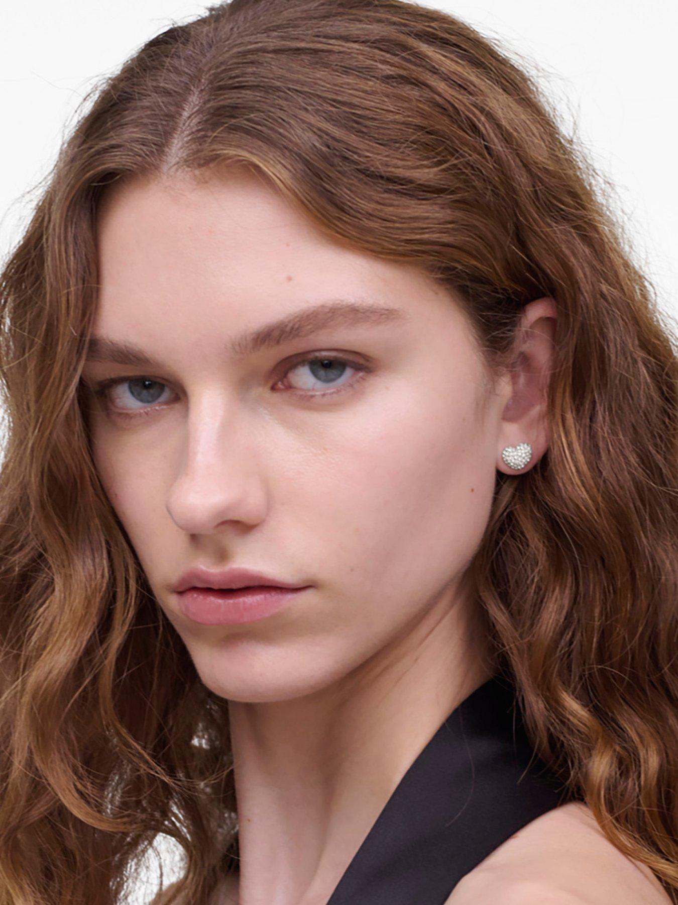 Image 1 of 4 of MARC JACOBS Womens Heart Pave Crystal Stud Earrings - Silver