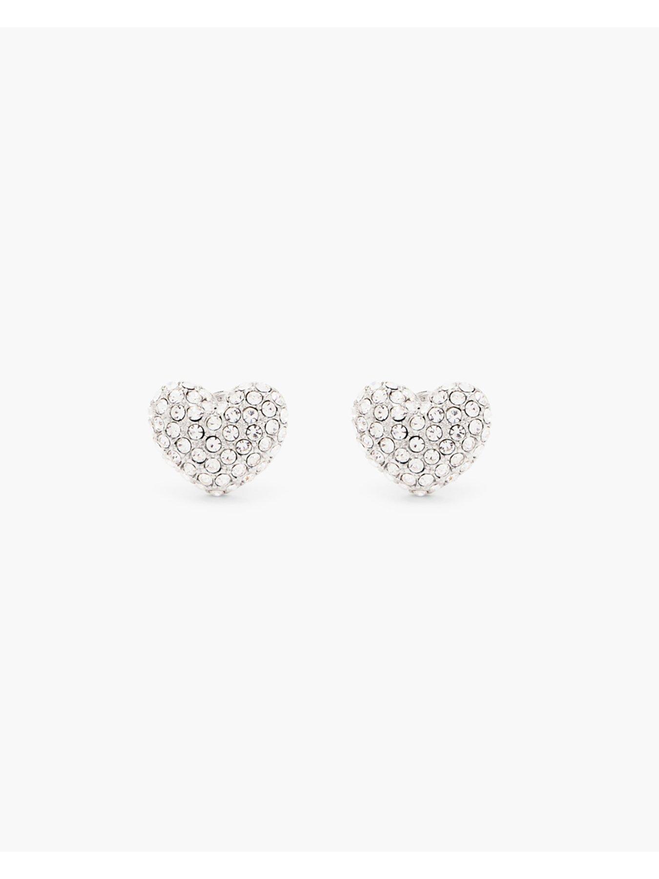 Image 2 of 4 of MARC JACOBS Womens Heart Pave Crystal Stud Earrings - Silver