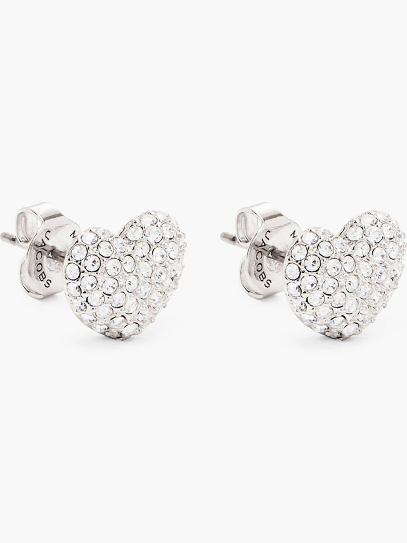 Image 3 of 4 of MARC JACOBS Womens Heart Pave Crystal Stud Earrings - Silver