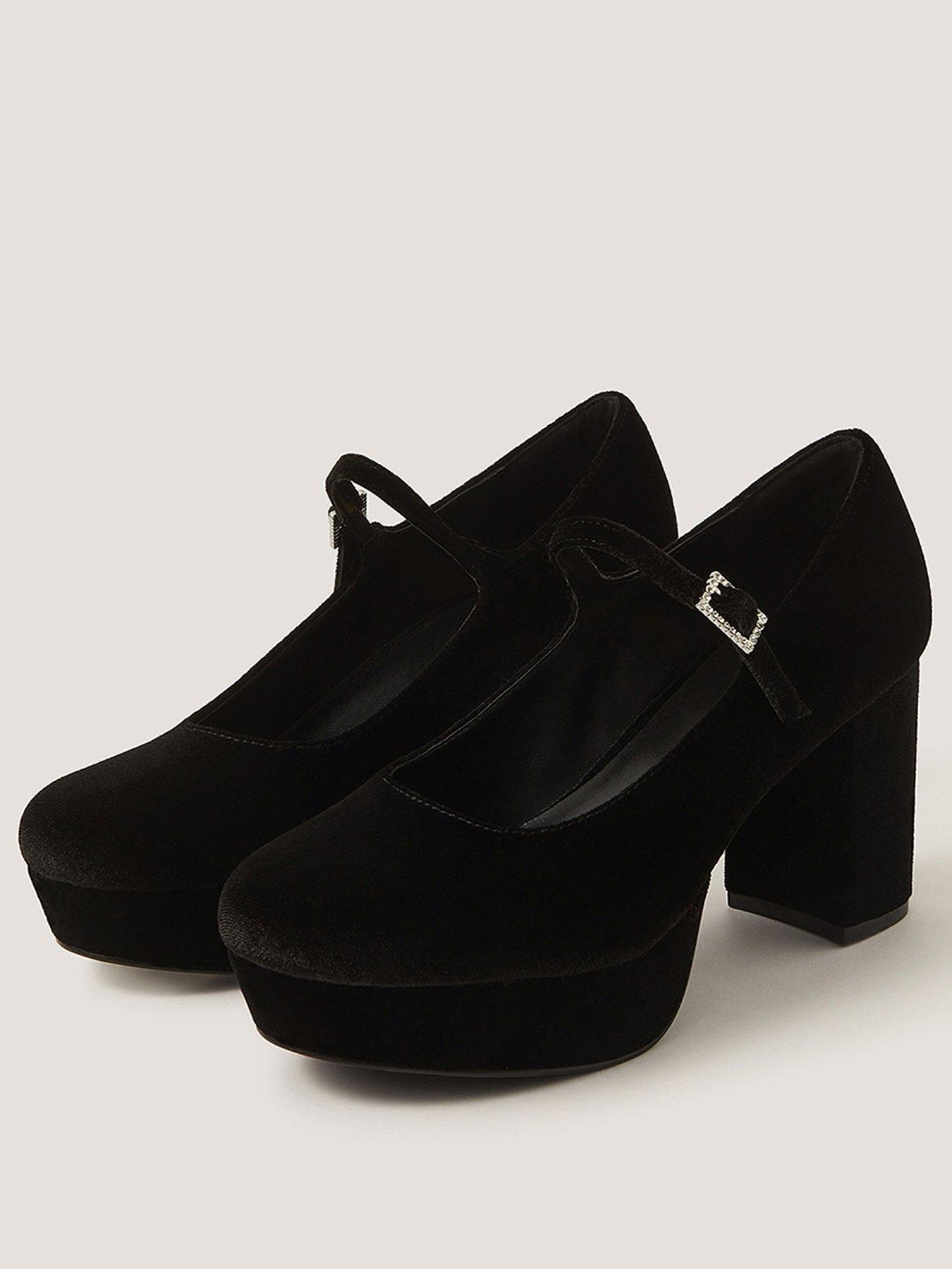 Image 2 of 3 of Monsoon Womens Polly Velvet Platform Mary Jane Shoes - Black