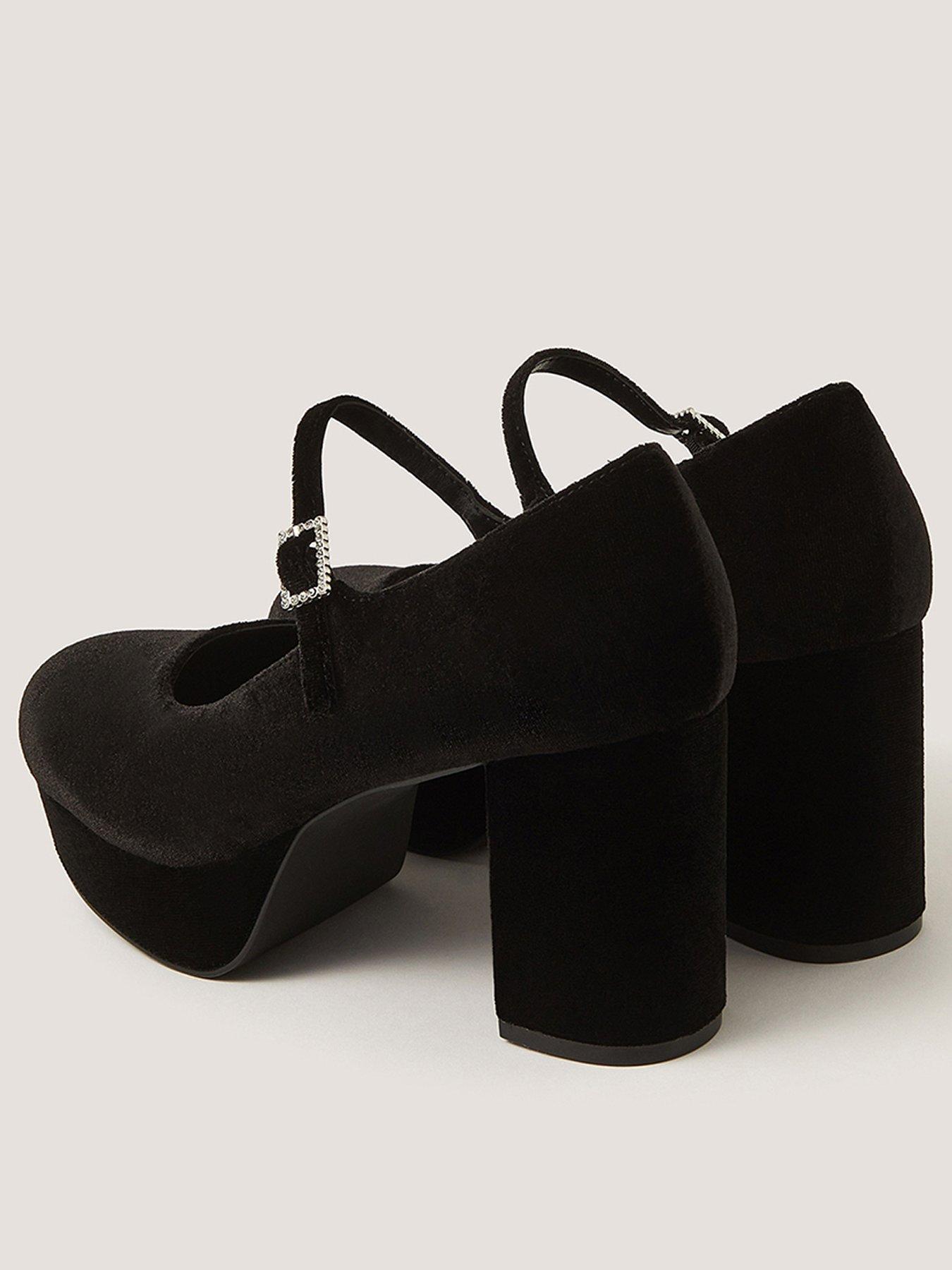 Image 3 of 3 of Monsoon Womens Polly Velvet Platform Mary Jane Shoes - Black