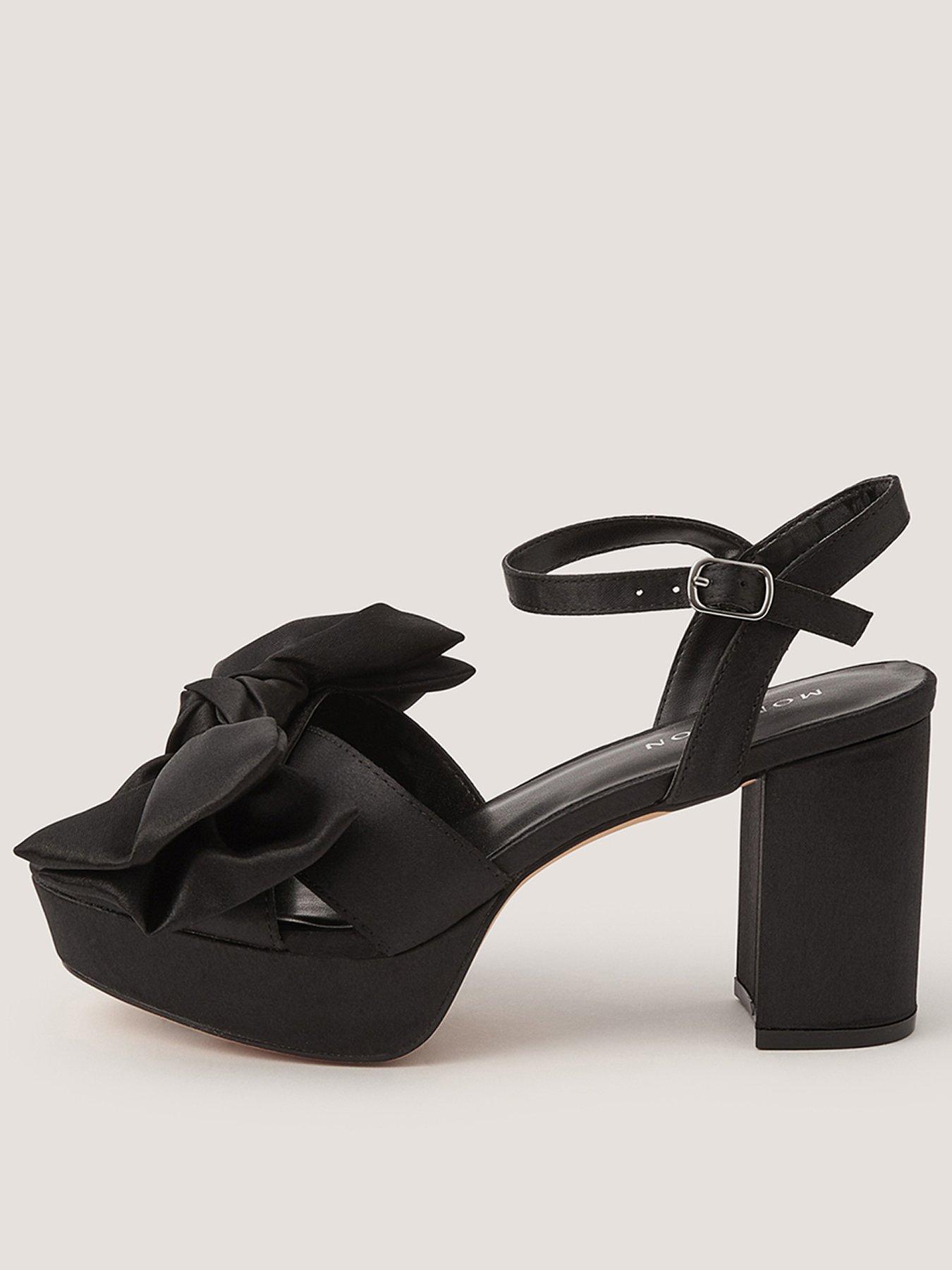 Image 1 of 3 of Monsoon Womens Satin Bow Platform Block Heel Shoes - Black