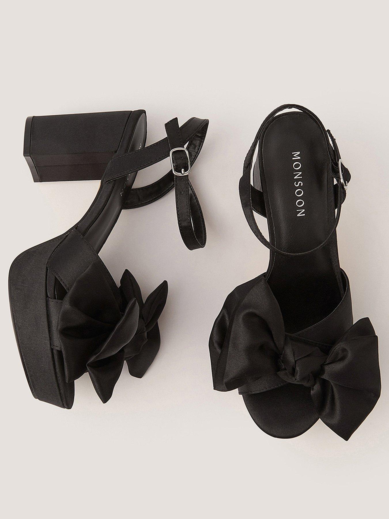 Image 2 of 3 of Monsoon Womens Satin Bow Platform Block Heel Shoes - Black