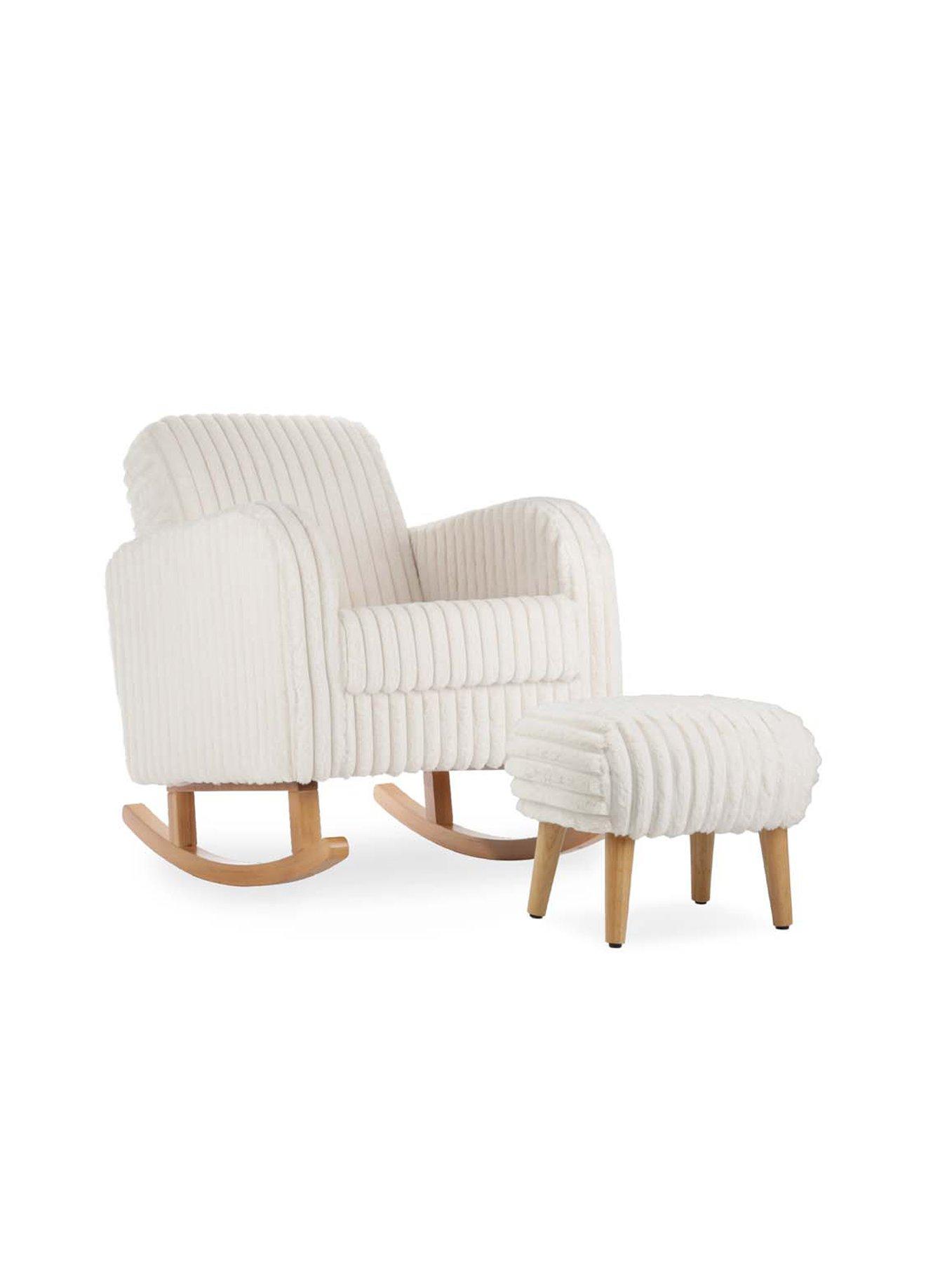 CuddleCo Etta Nursing Chair & Foot Stool - Cream Faux Fur