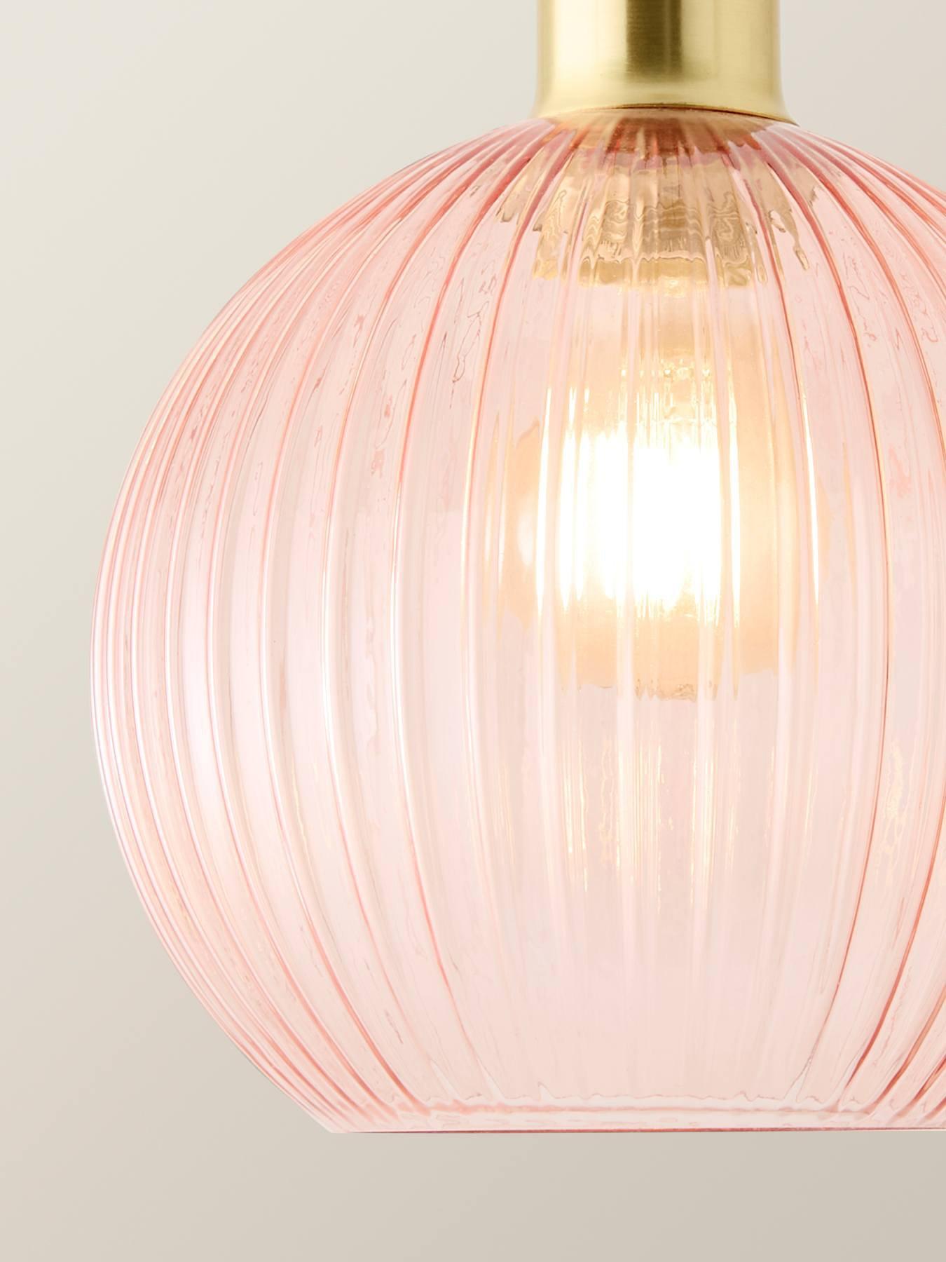 Image 4 of 6 of ValueLights Maddison Brushed Gold Ceiling Light with Pink Ribbed Glass Shade and Warm White Bulb