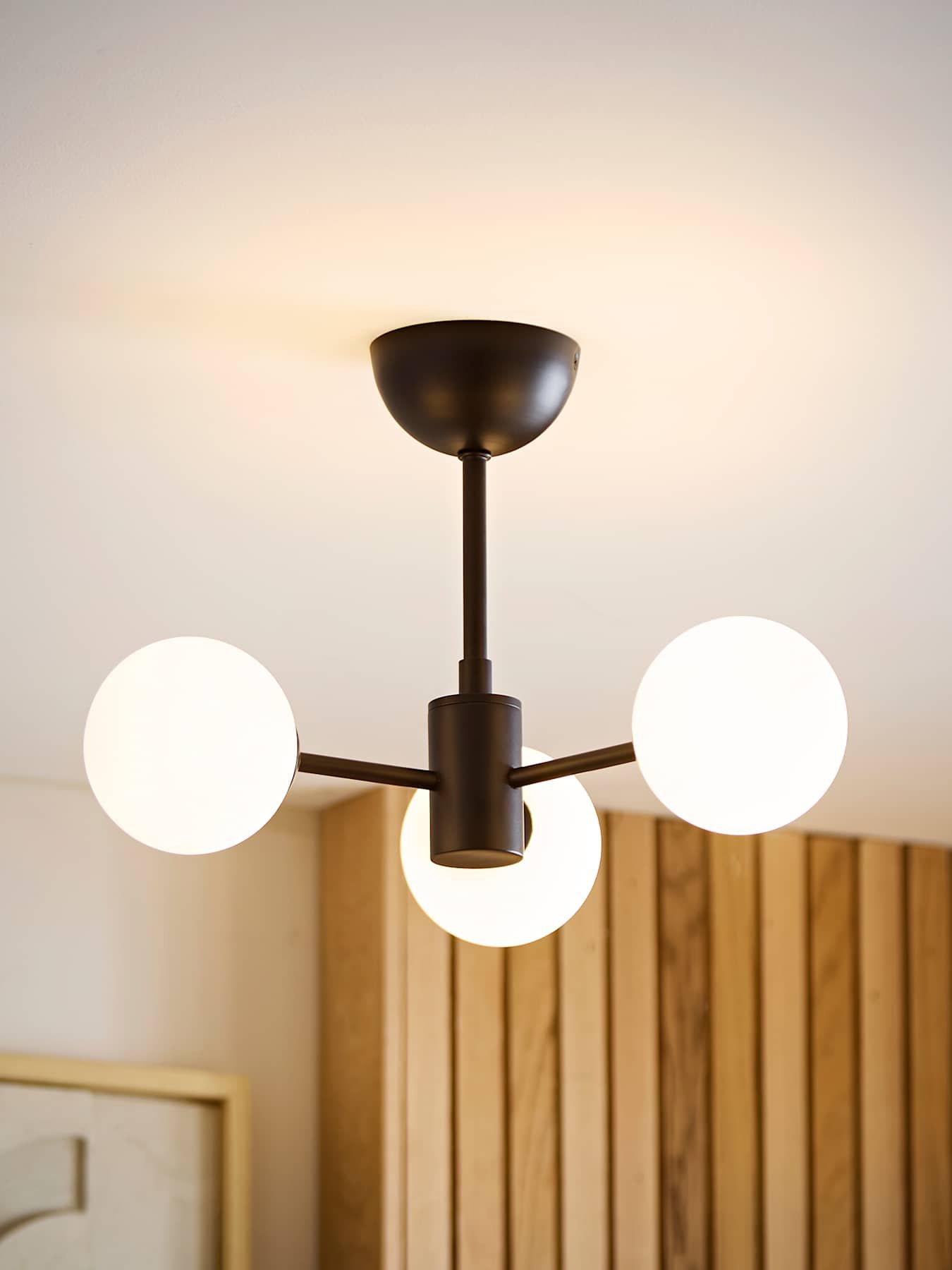 ValueLights Marlow Matte Black Multi Arm Ceiling Light and Warm White Bulb