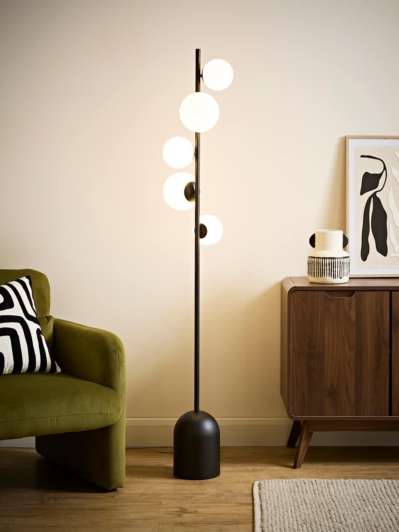 ValueLights Marlow Matte Black Multi Arm Floor Lamp and Warm White Bulb
