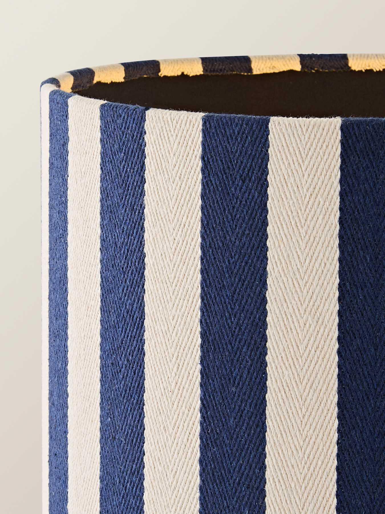 Image 4 of 7 of ValueLights Florence Navy Deckchair Stripe Linen Midi Floor Lamp and Warm White Bulb