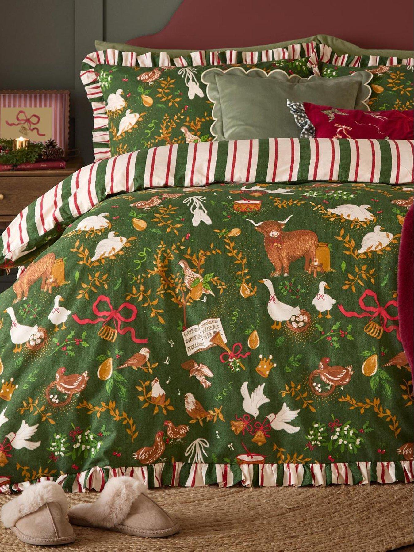 Image 4 of 4 of Furn Twelve Days Frill Duvet Set Green