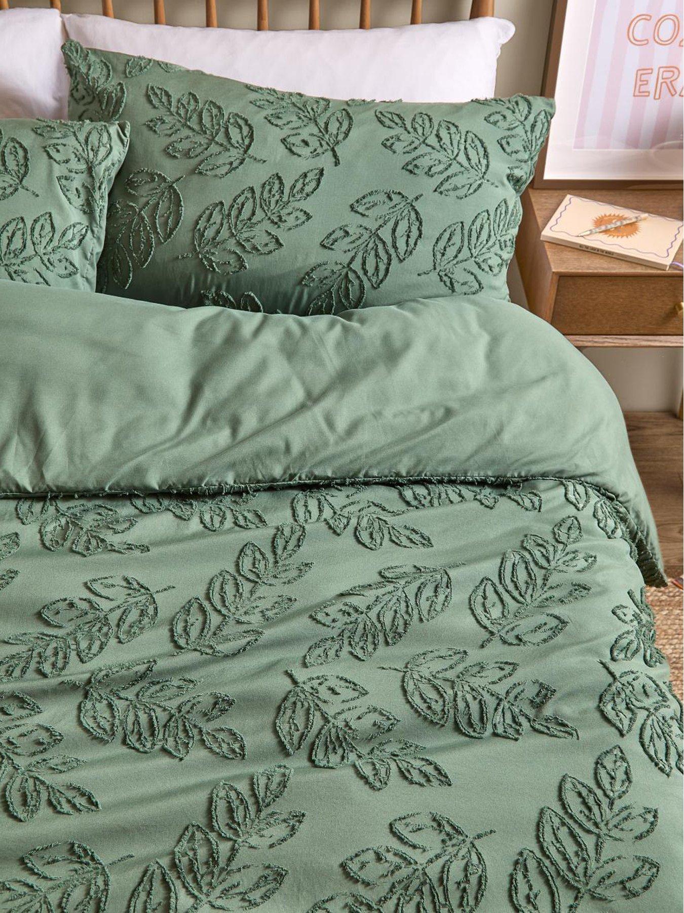 Image 1 of 4 of Duvet Day Seville Leaf Soft Tufted Double Duvet Set Green