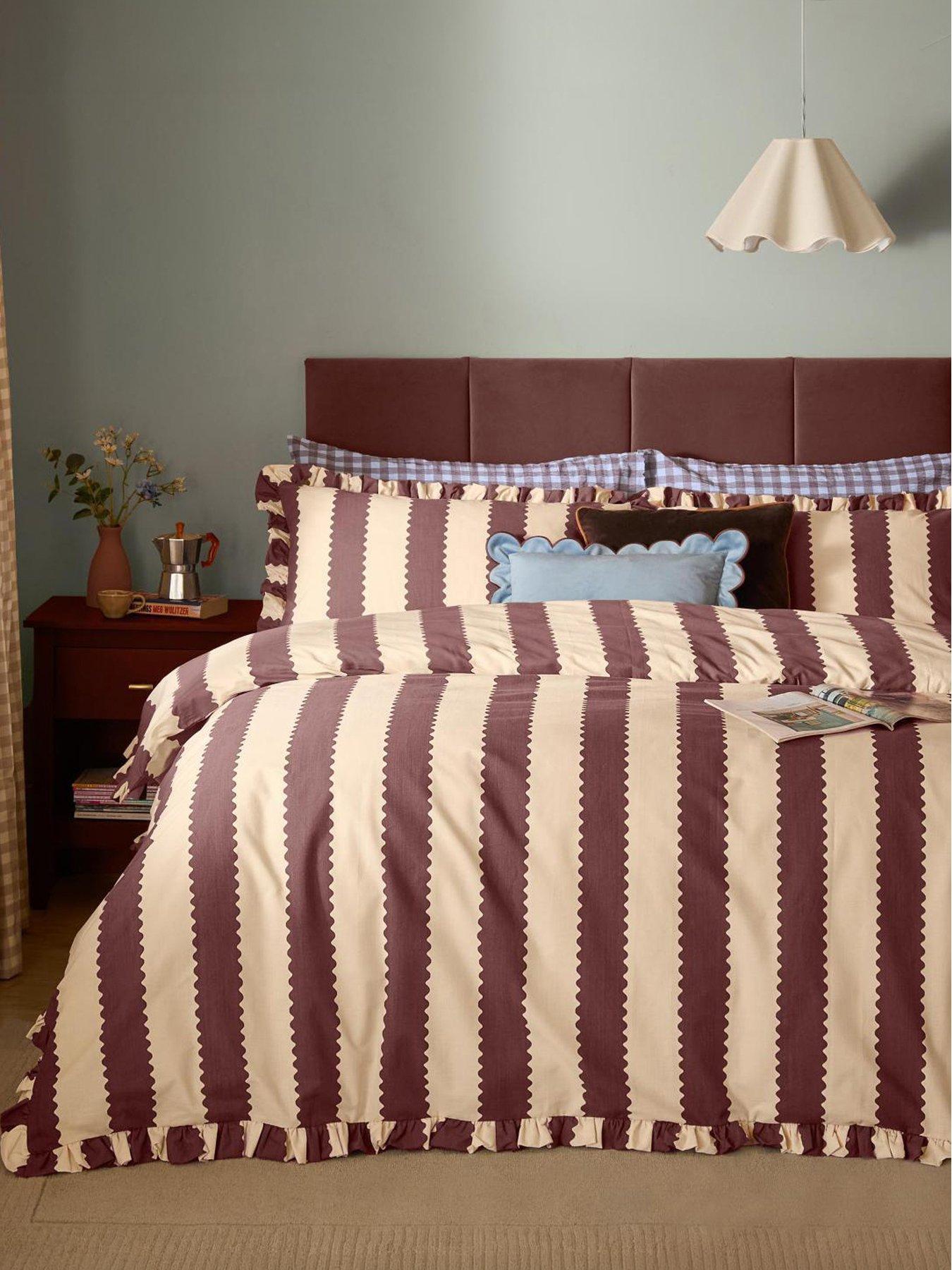 Image 1 of 3 of Furn Birdie Stripe Duvet Set Buttermilk/Chocolate