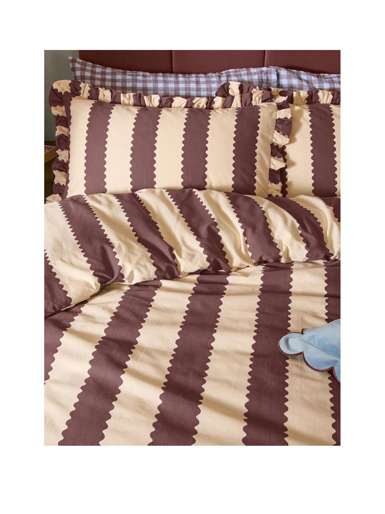 Image 2 of 3 of Furn Birdie Stripe Duvet Set Buttermilk/Chocolate