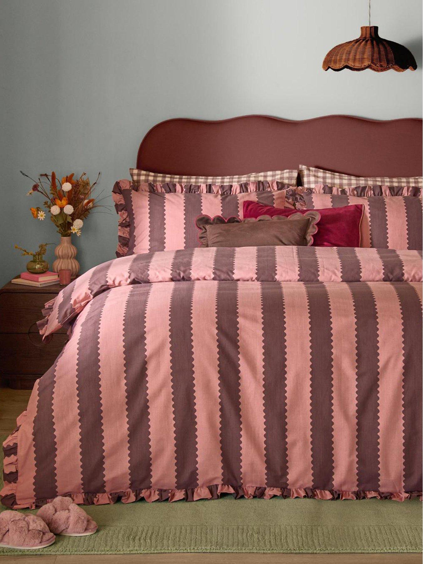 Image 1 of 3 of Furn Birdie Stripe Duvet Set Rose/Chocolate