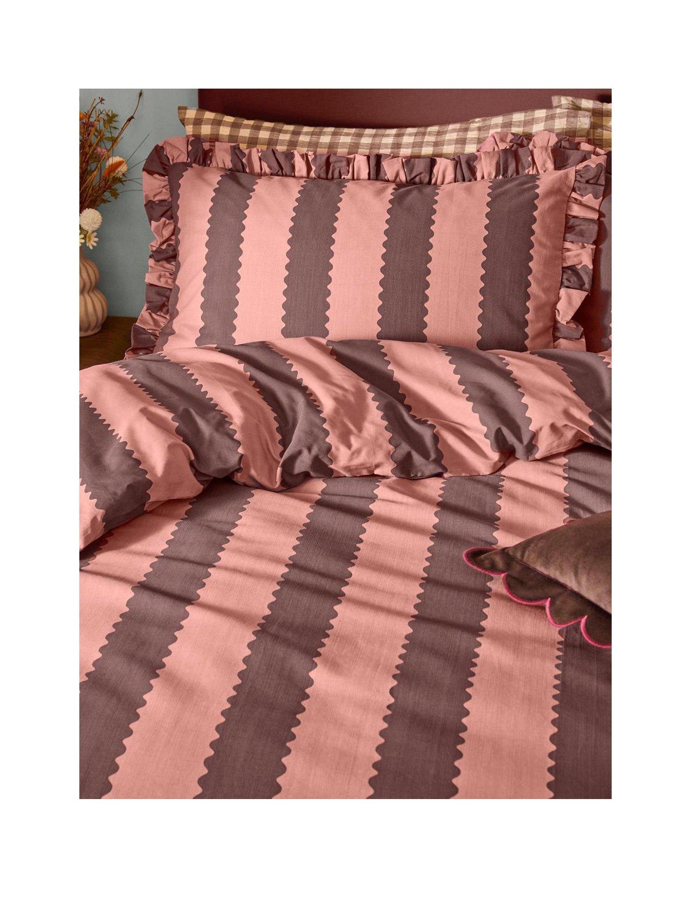 Image 2 of 3 of Furn Birdie Stripe Duvet Set Rose/Chocolate