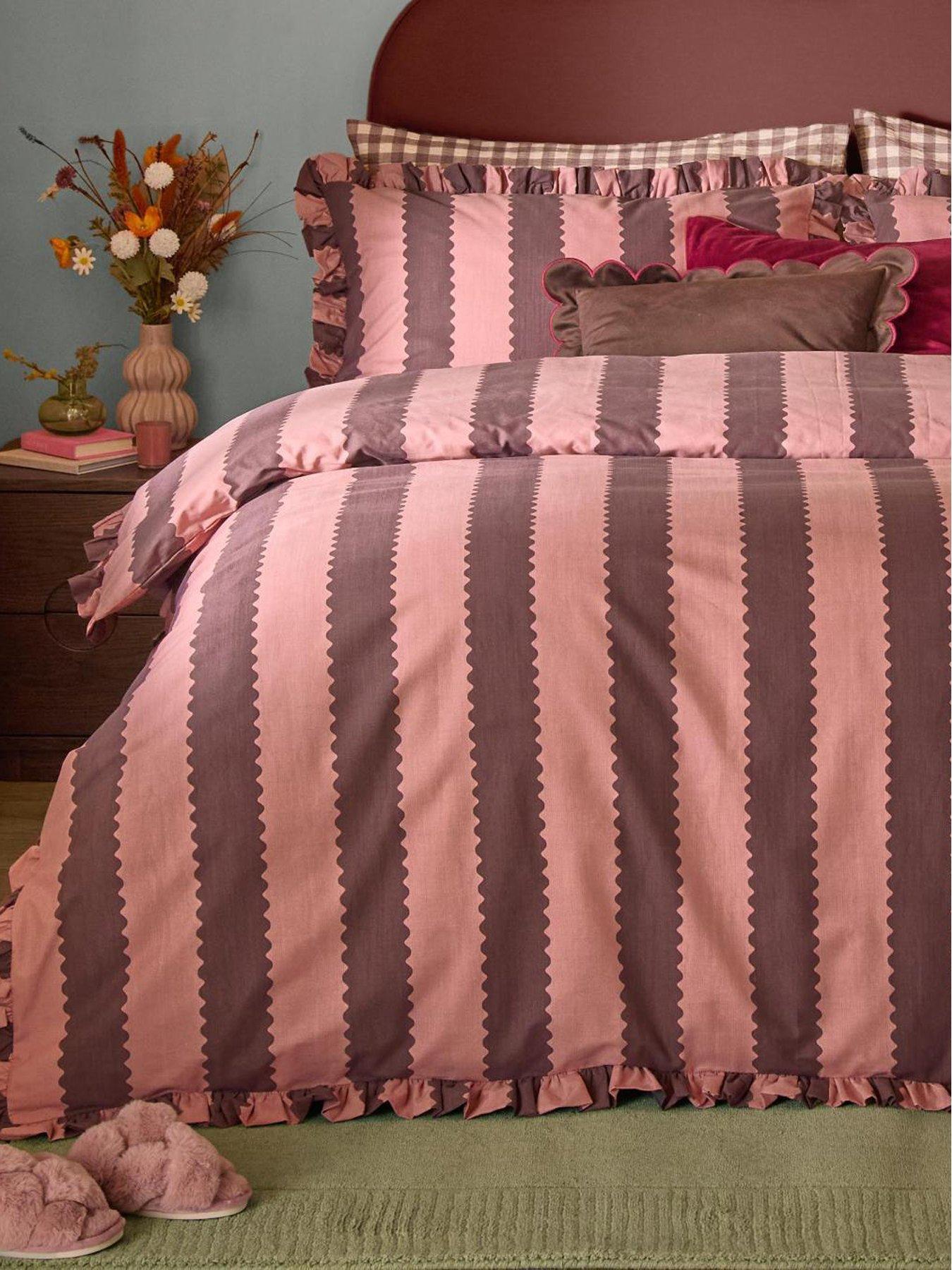 Image 3 of 3 of Furn Birdie Stripe Duvet Set Rose/Chocolate
