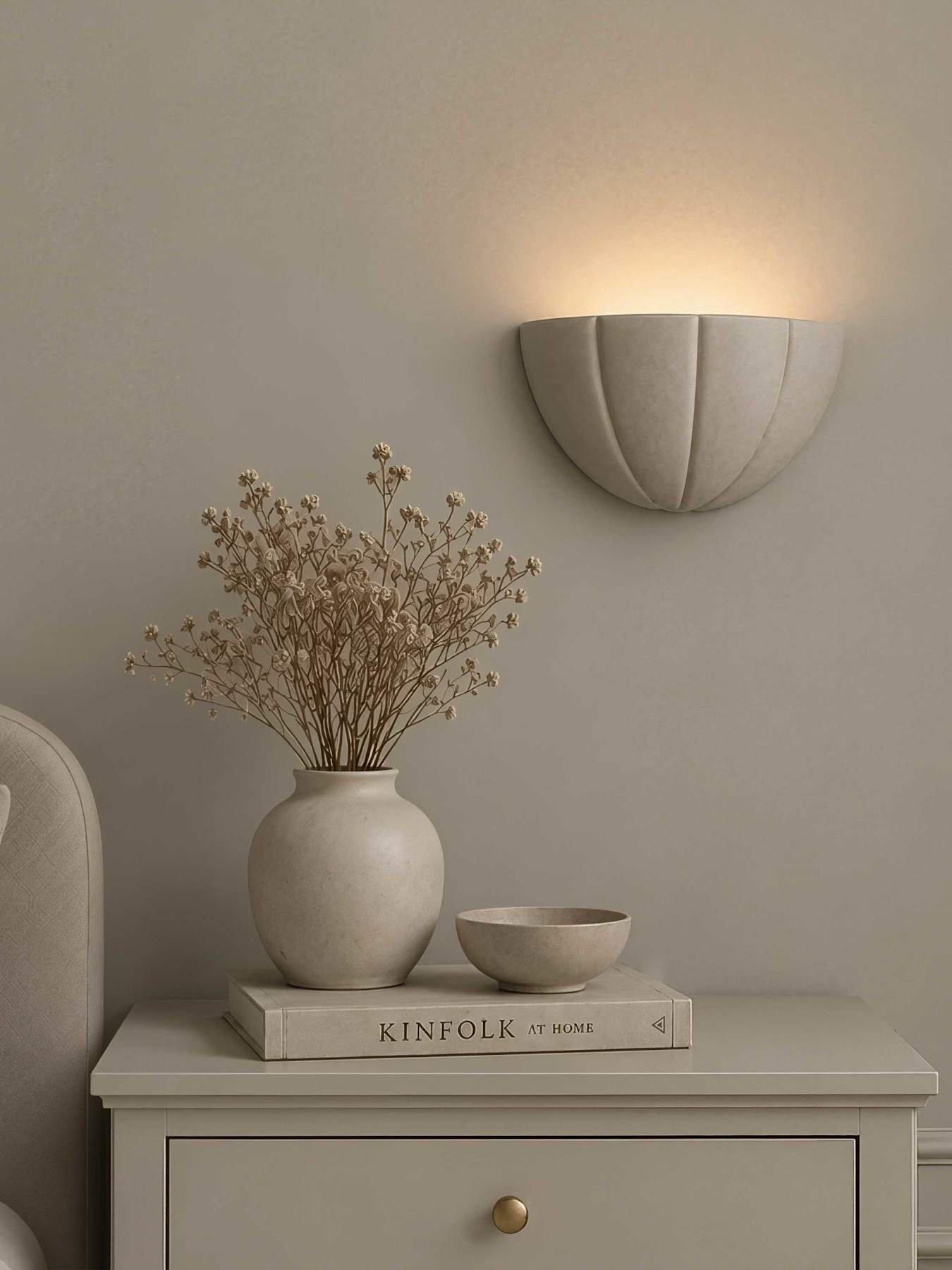 Image 1 of 6 of ValueLights Leonardo Moss Green Scallop Flush Wall Light and Warm White Bulb
