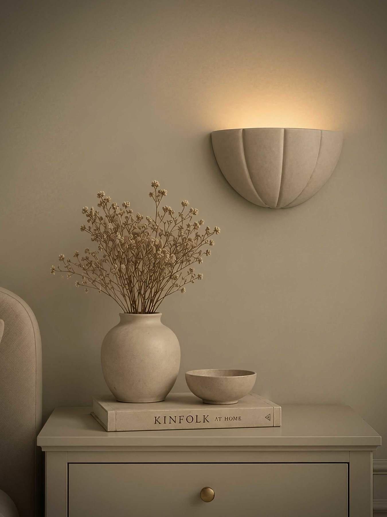Image 3 of 6 of ValueLights Leonardo Moss Green Scallop Flush Wall Light and Warm White Bulb