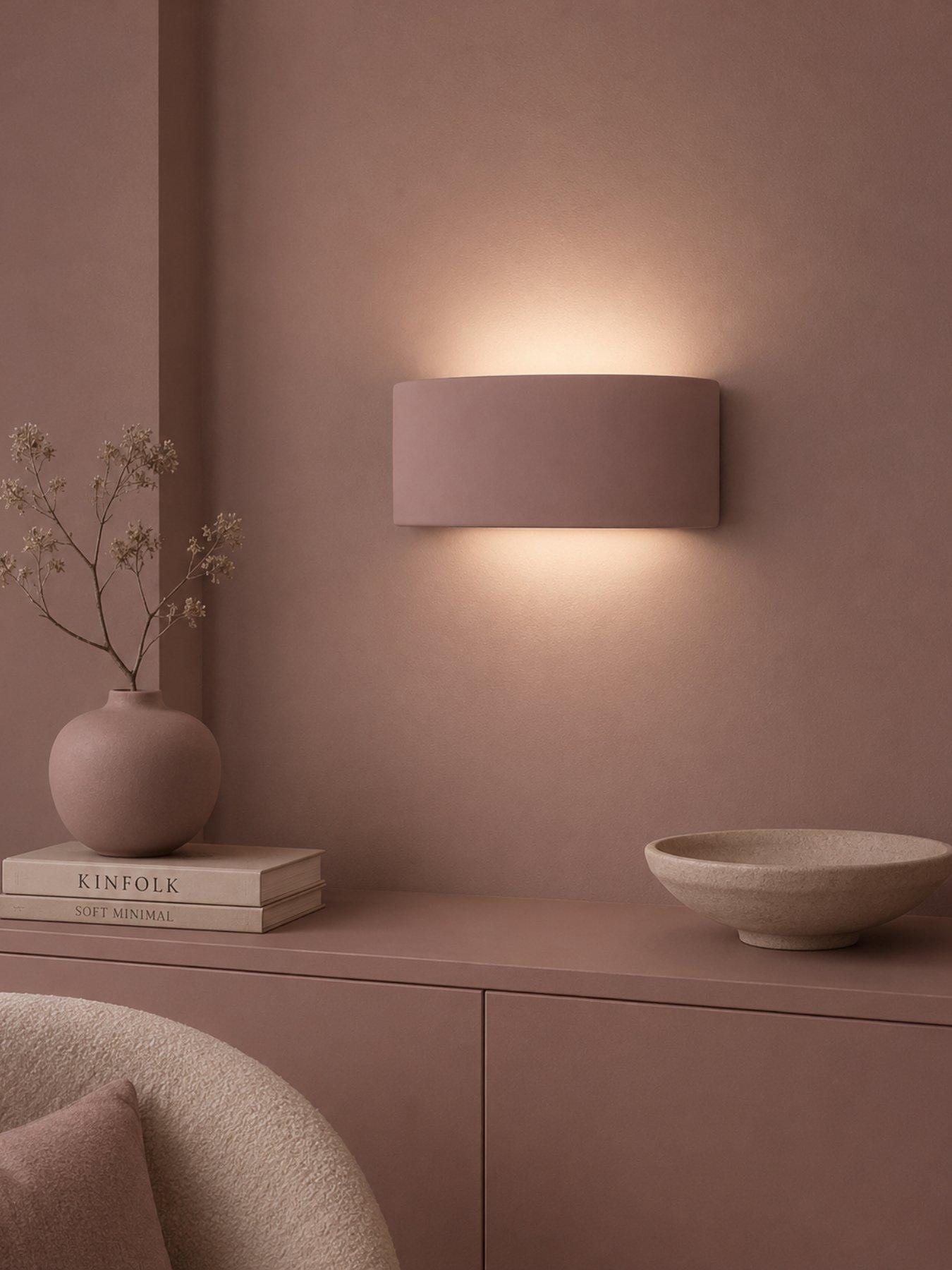 ValueLights Vincent Muted Pink Curved Flush Wall Light and Warm White Bulb