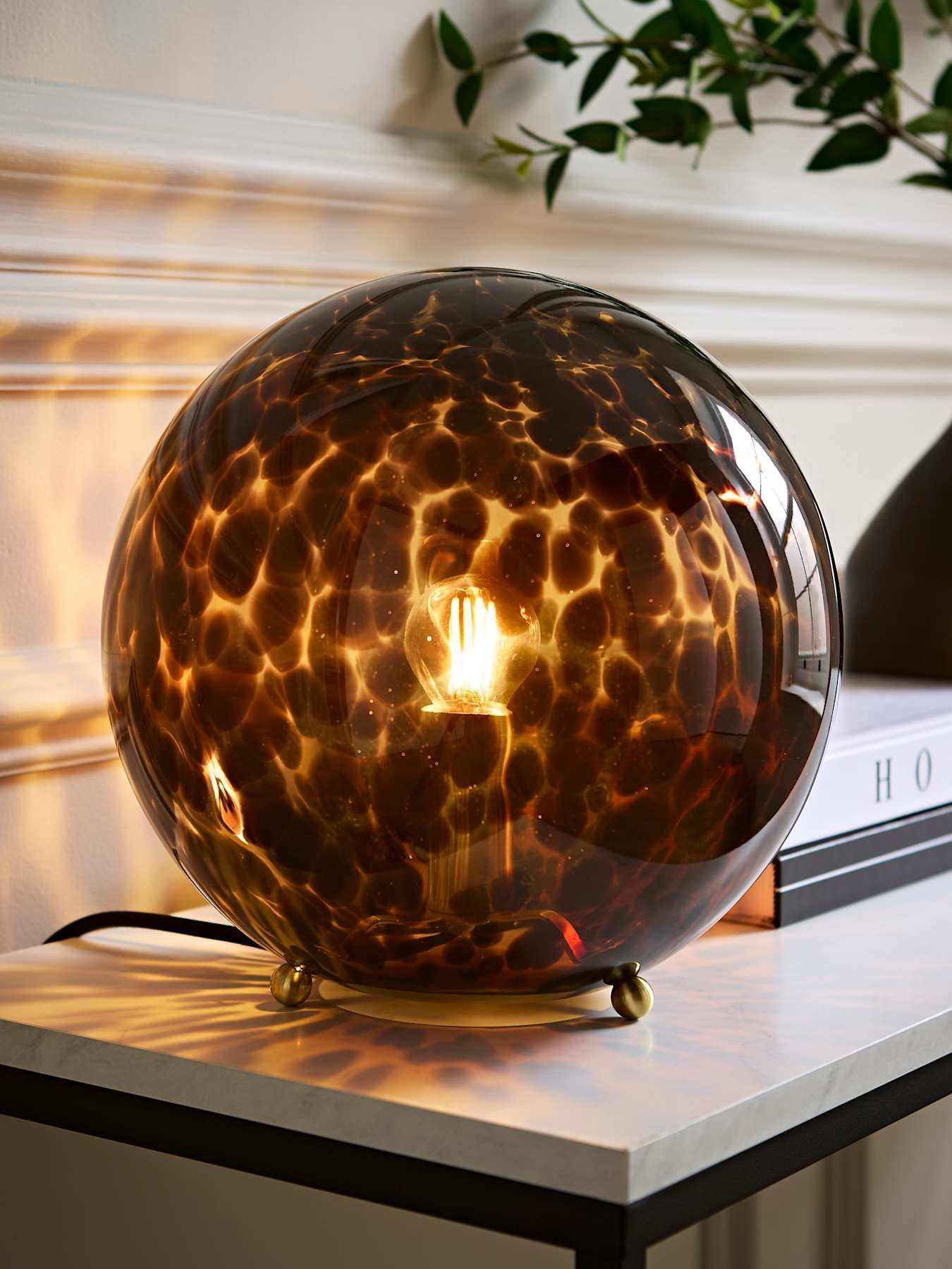 ValueLights Chiara Brushed Gold Leopard Glass Globe Wall Light and Warm White Bulb