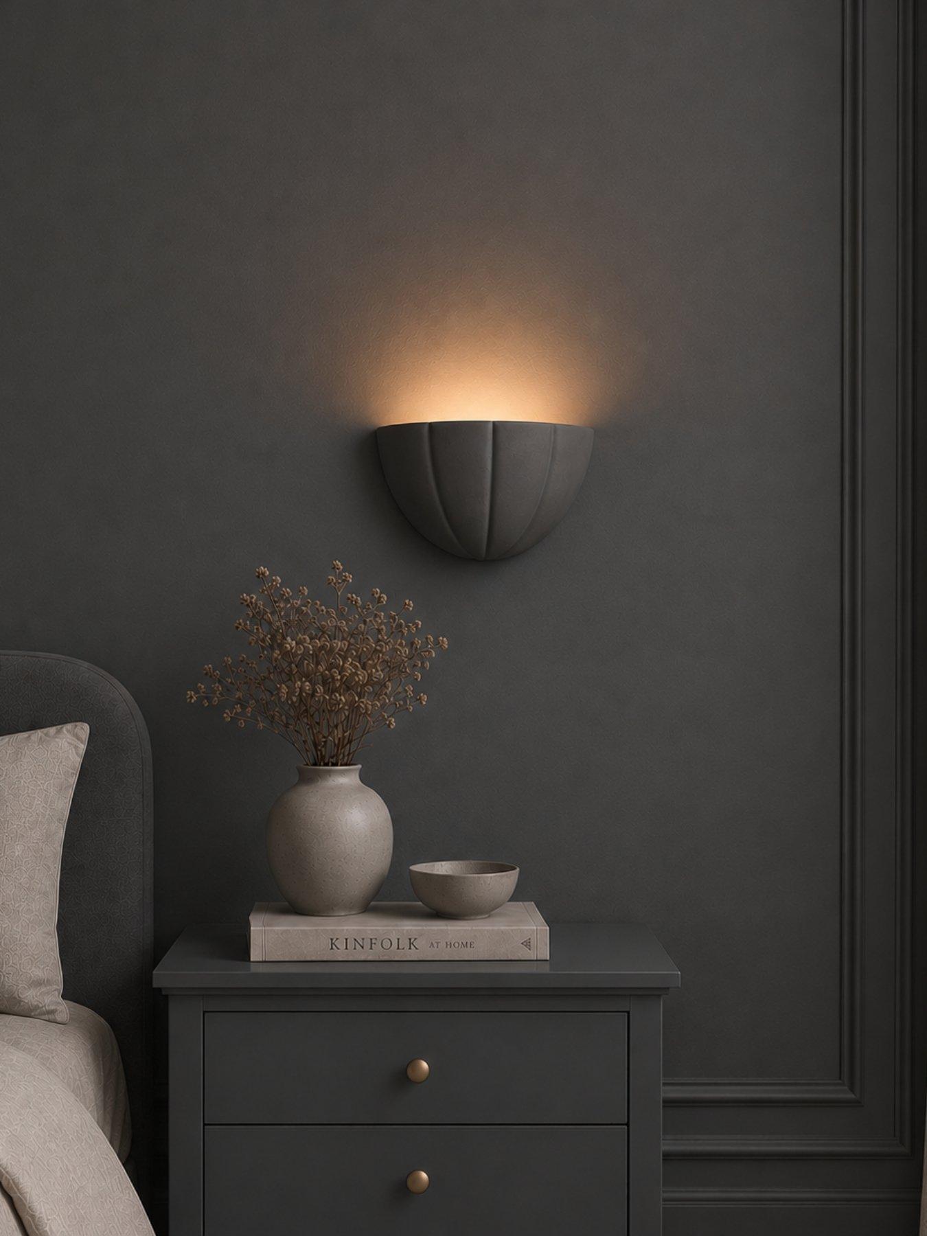 Image 1 of 4 of ValueLights Leonardo Dark Navy Scallop Flush Wall Light and Warm White Bulb