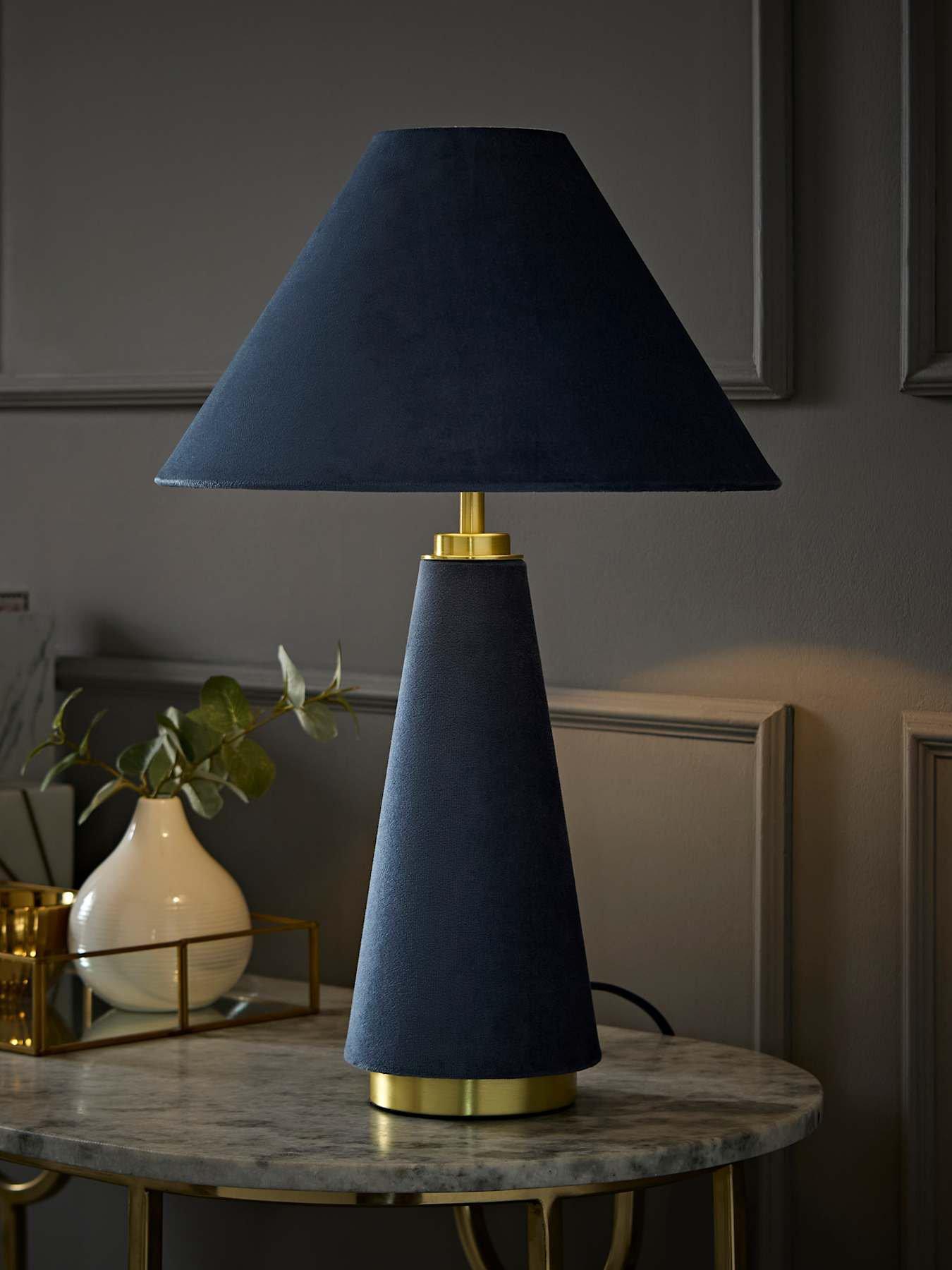 Image 1 of 6 of ValueLights Martha Denim Blue Velvet Table Lamp and Warm White Bulb