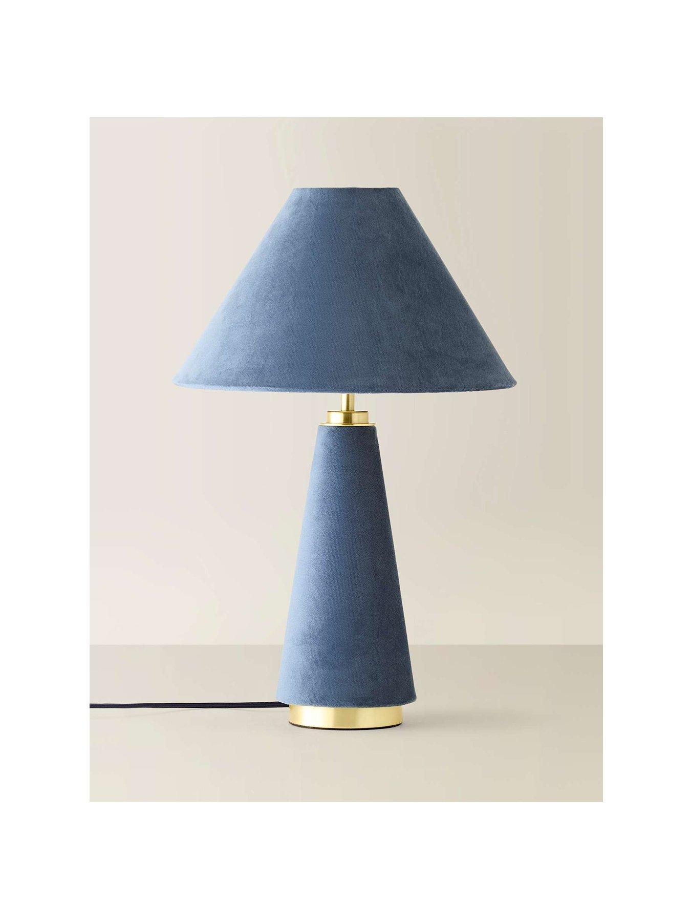 Image 2 of 6 of ValueLights Martha Denim Blue Velvet Table Lamp and Warm White Bulb