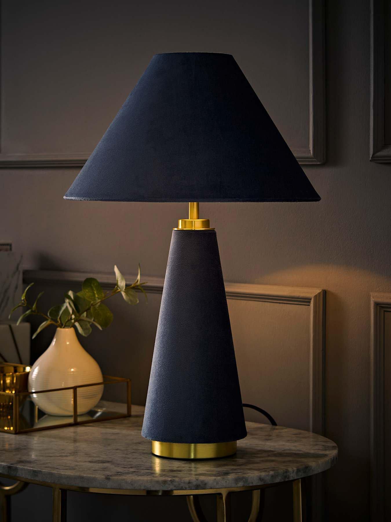 Image 3 of 6 of ValueLights Martha Denim Blue Velvet Table Lamp and Warm White Bulb