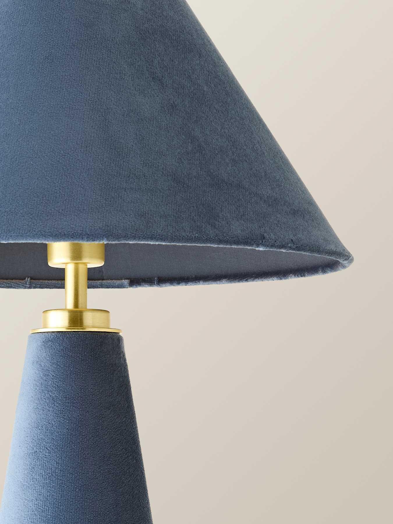 Image 4 of 6 of ValueLights Martha Denim Blue Velvet Table Lamp and Warm White Bulb