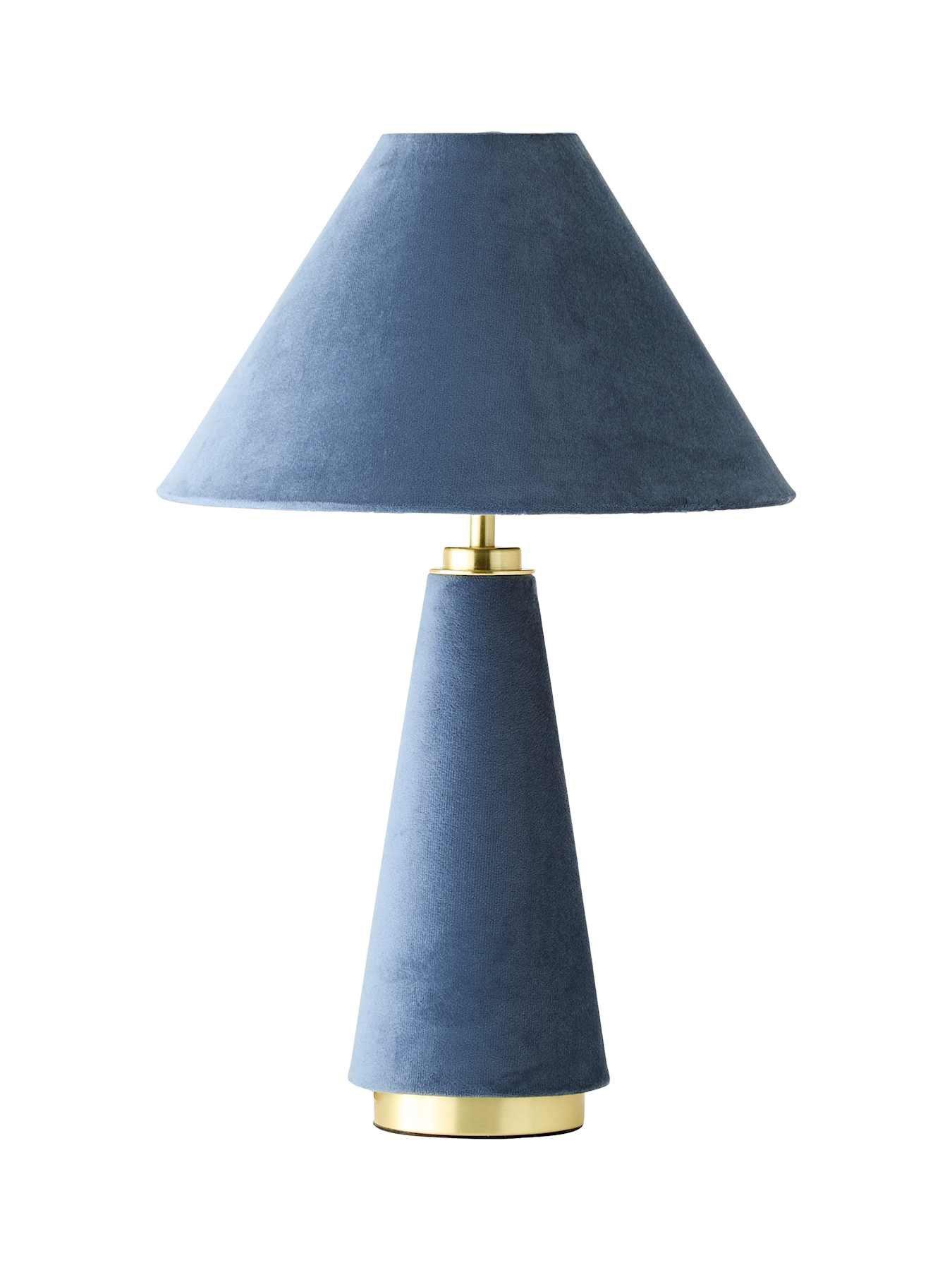 Image 6 of 6 of ValueLights Martha Denim Blue Velvet Table Lamp and Warm White Bulb