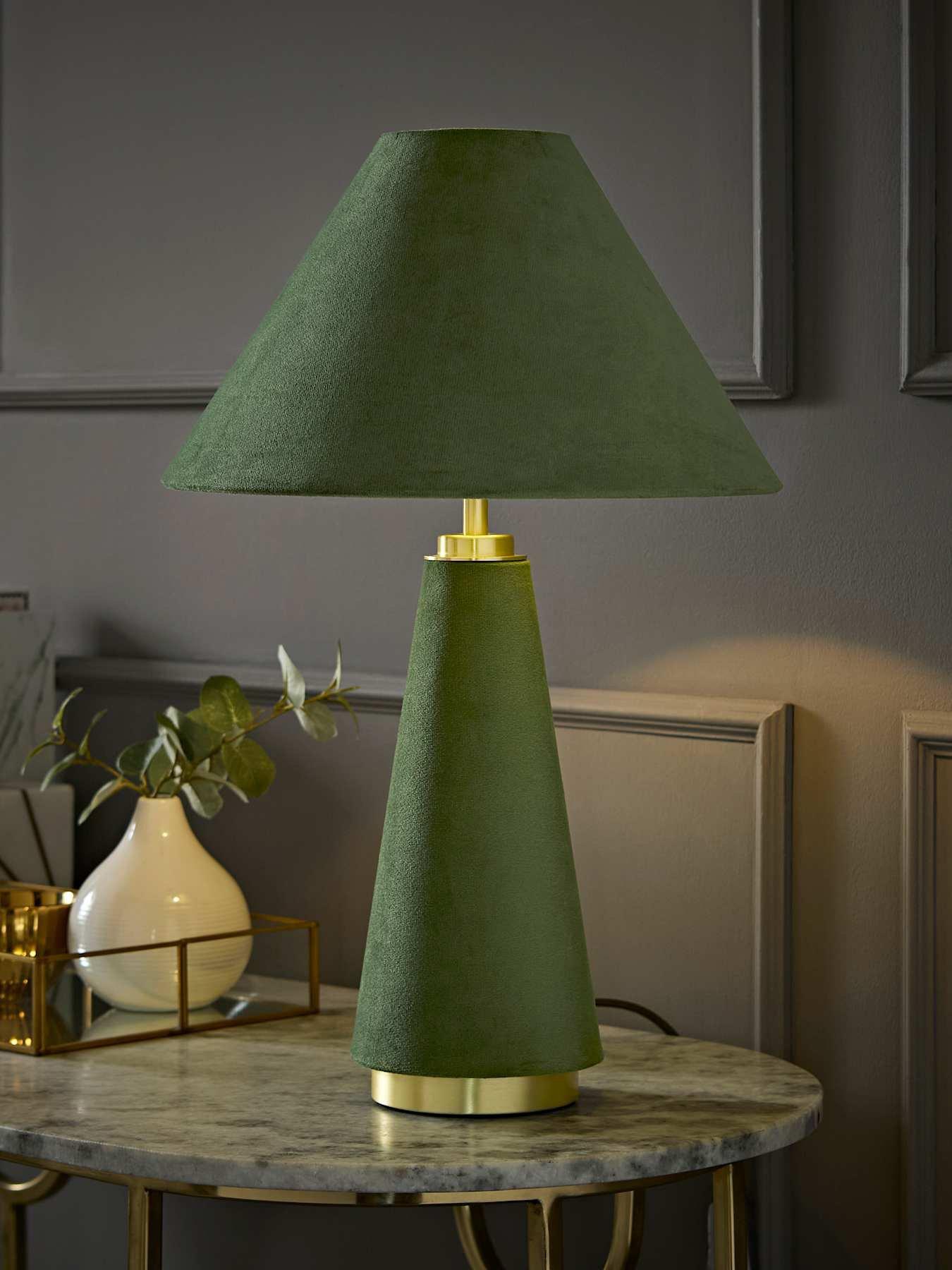 Image 1 of 6 of ValueLights Martha Green Velvet Table Lamp and Warm White Bulb