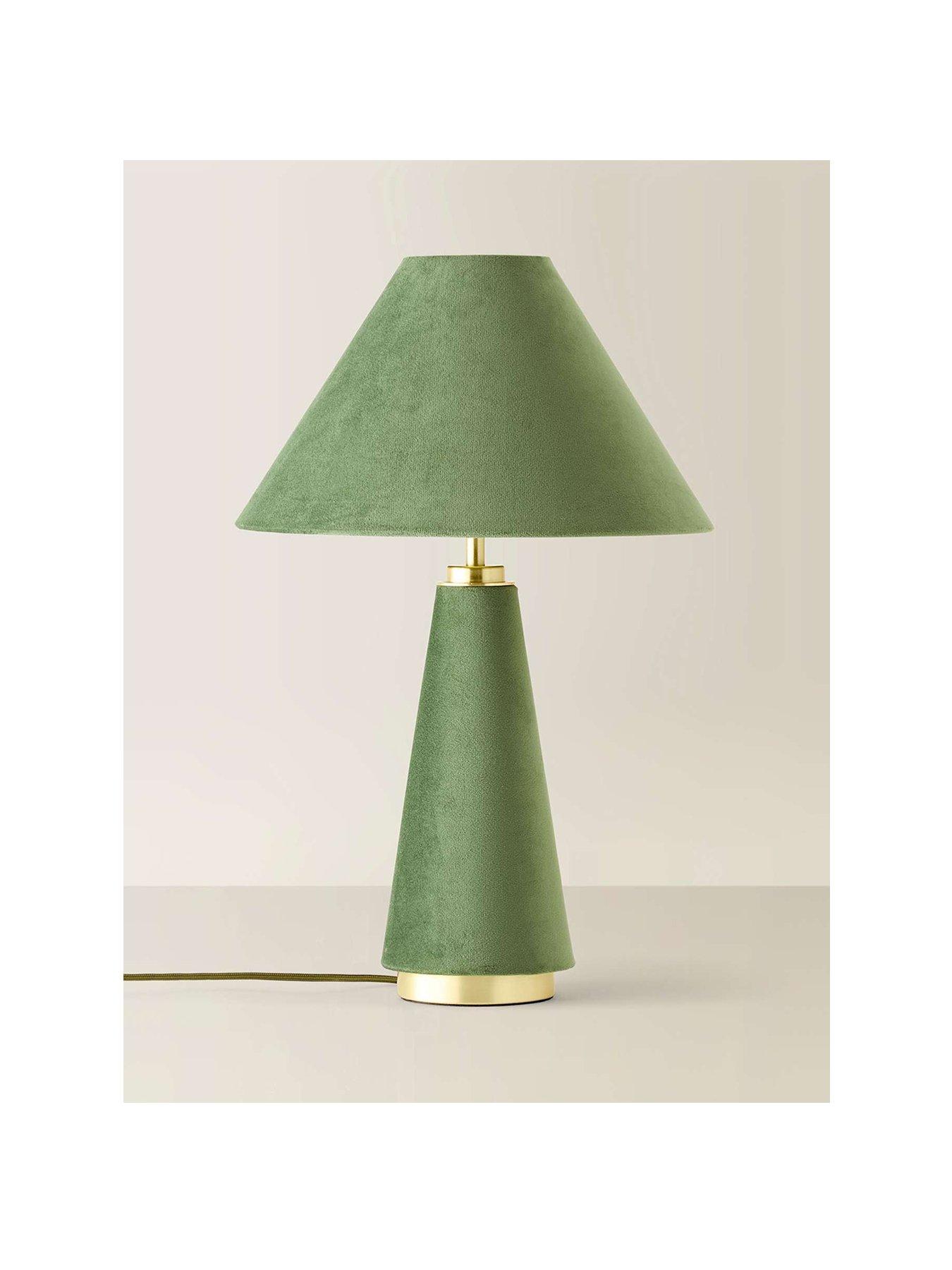 Image 2 of 6 of ValueLights Martha Green Velvet Table Lamp and Warm White Bulb