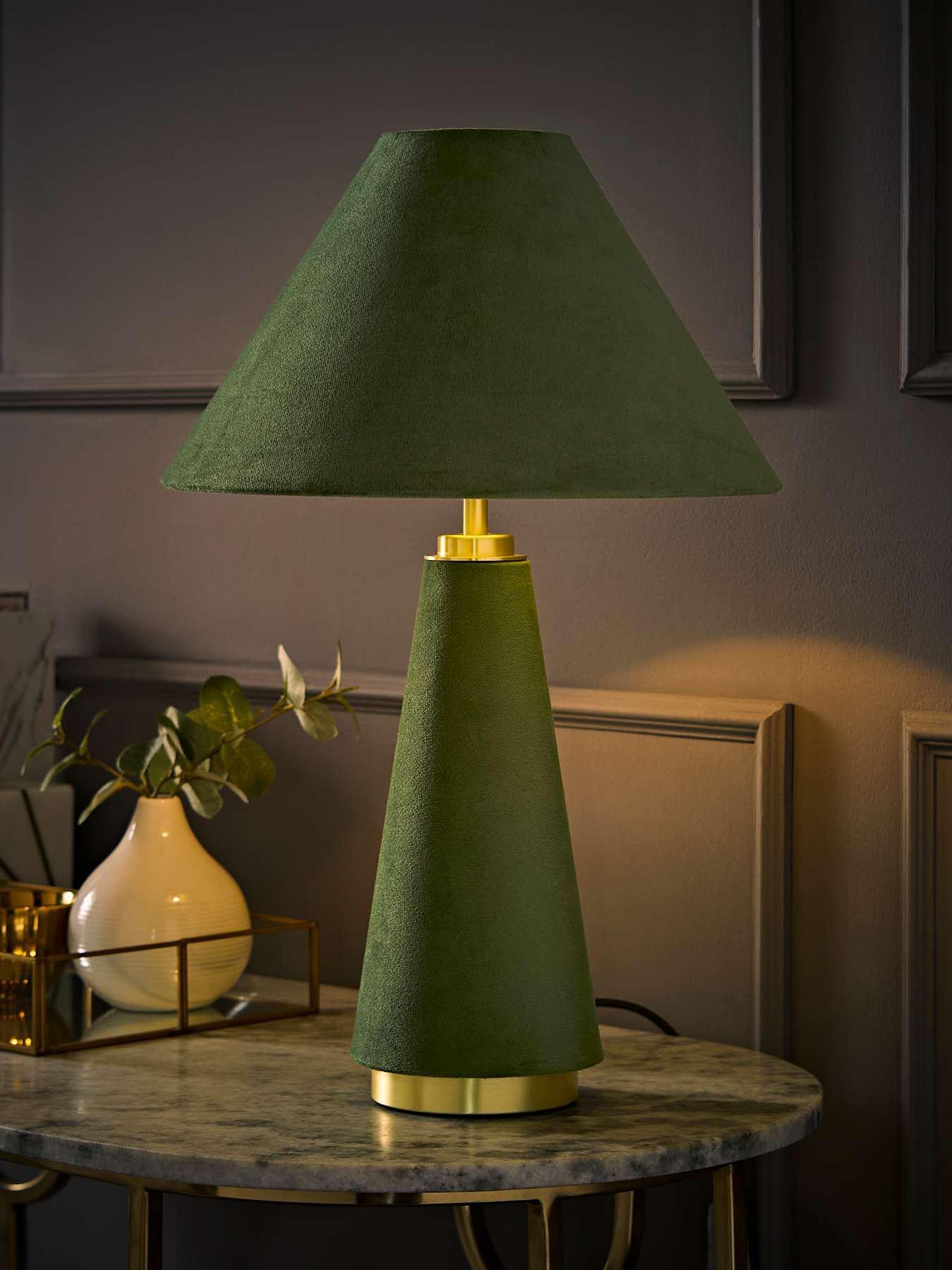 Image 3 of 6 of ValueLights Martha Green Velvet Table Lamp and Warm White Bulb