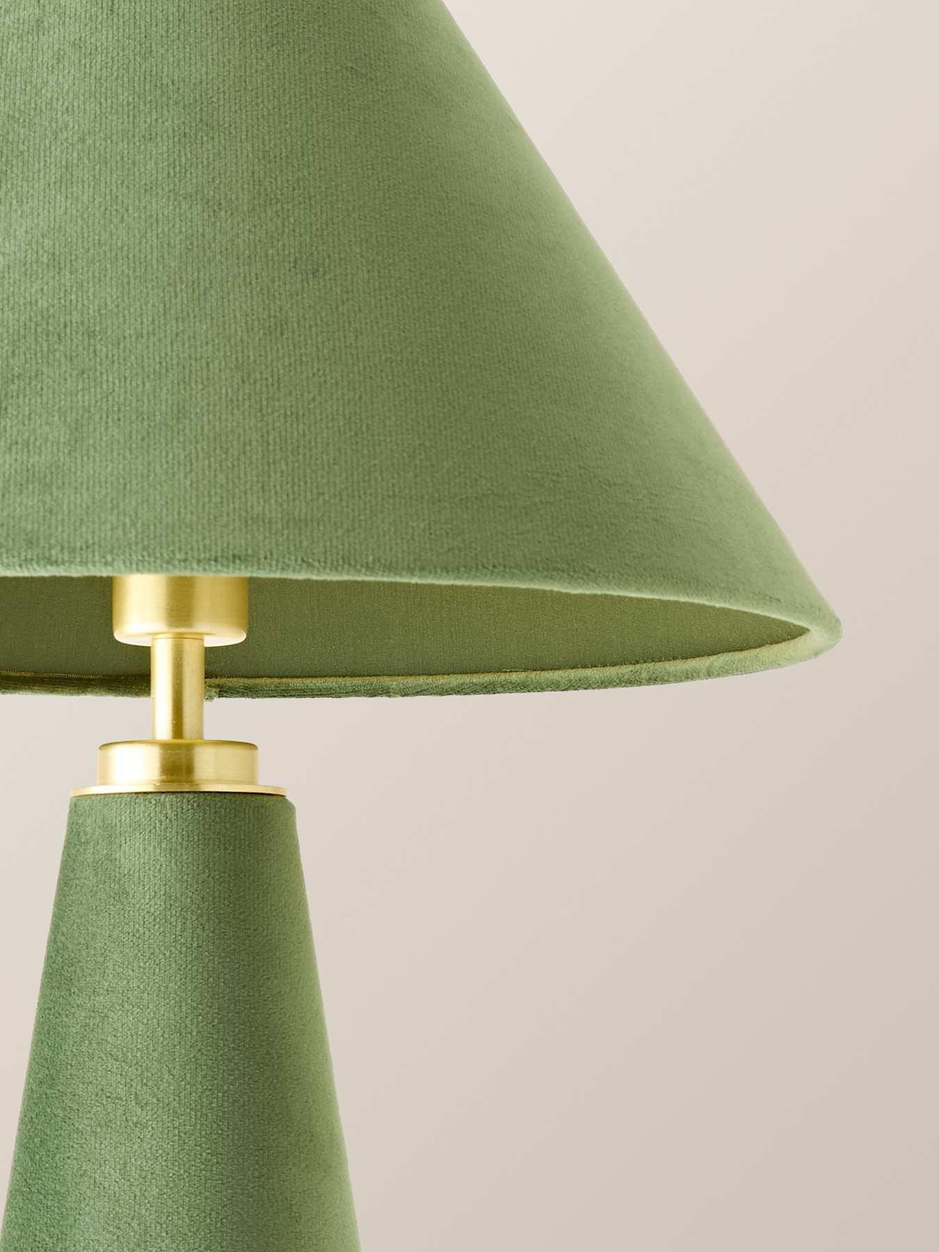 Image 4 of 6 of ValueLights Martha Green Velvet Table Lamp and Warm White Bulb