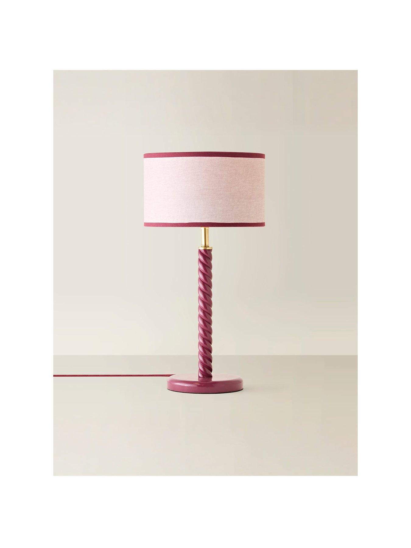 Image 2 of 7 of ValueLights Amara Pink Twist Table Lamp with Colour Match Inner Shade and Warm White Bulb
