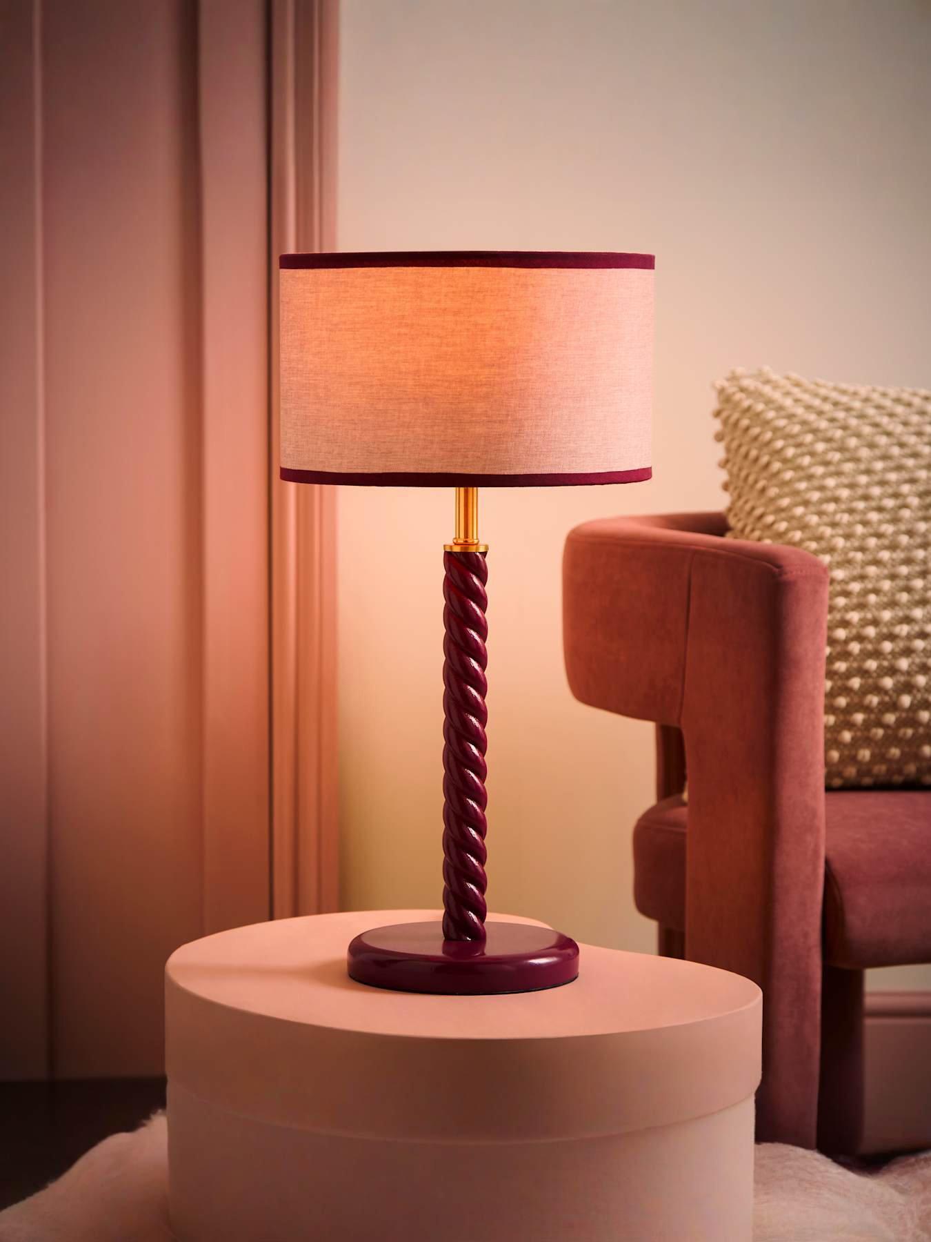 Image 3 of 7 of ValueLights Amara Pink Twist Table Lamp with Colour Match Inner Shade and Warm White Bulb