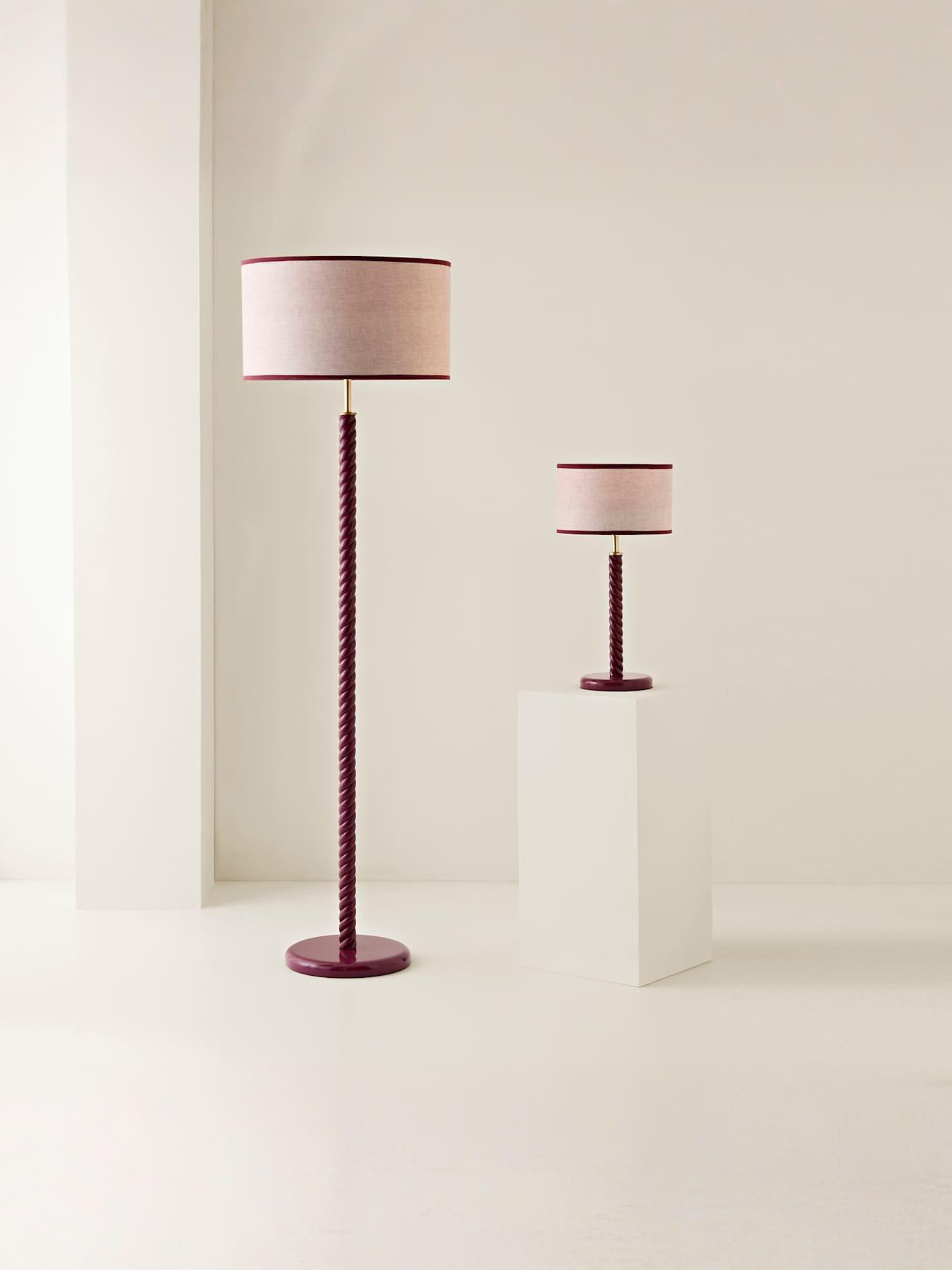 Image 6 of 7 of ValueLights Amara Pink Twist Table Lamp with Colour Match Inner Shade and Warm White Bulb