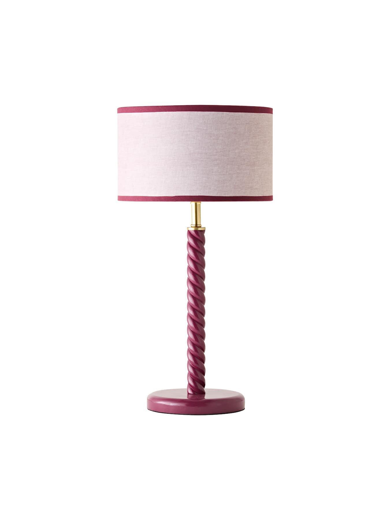 Image 7 of 7 of ValueLights Amara Pink Twist Table Lamp with Colour Match Inner Shade and Warm White Bulb