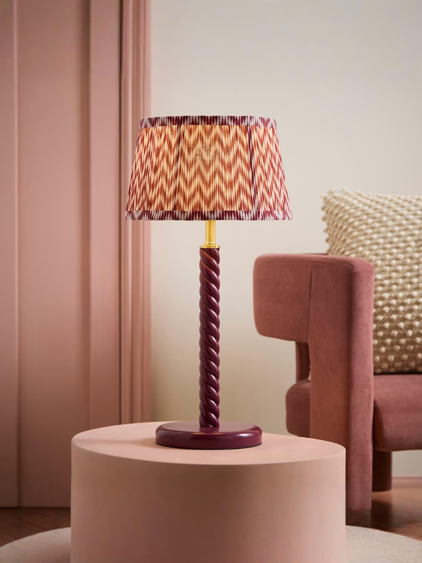 Image 1 of 7 of ValueLights Amara Pink Twist Table Lamp with Chevron Pleated Taper Shade and Warm White Bulb