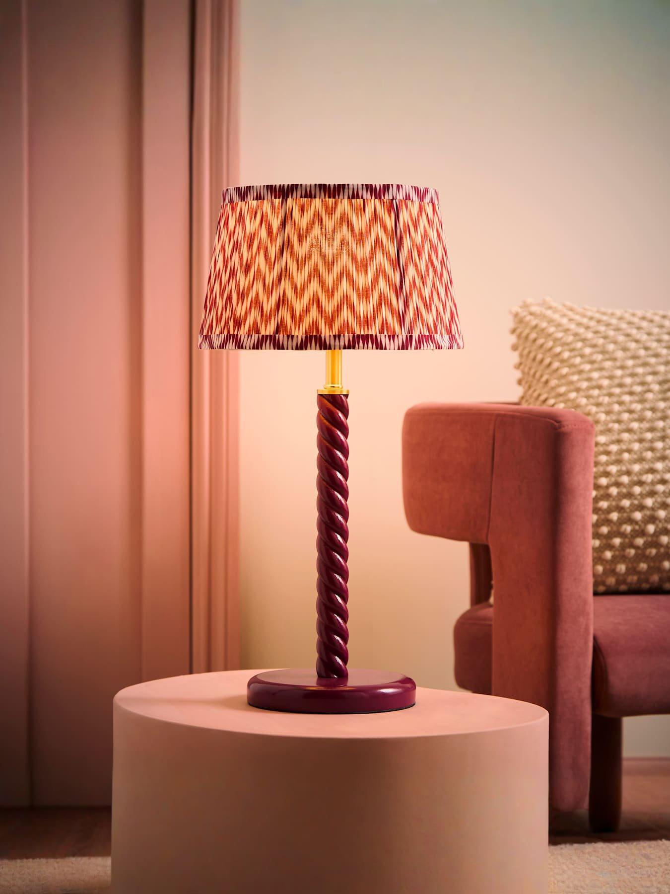 Image 3 of 7 of ValueLights Amara Pink Twist Table Lamp with Chevron Pleated Taper Shade and Warm White Bulb