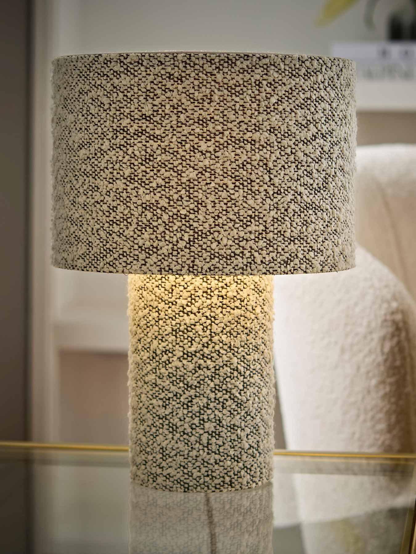ValueLights Ash Grey Fleck Boucle Table Lamp and Warm White Bulb
